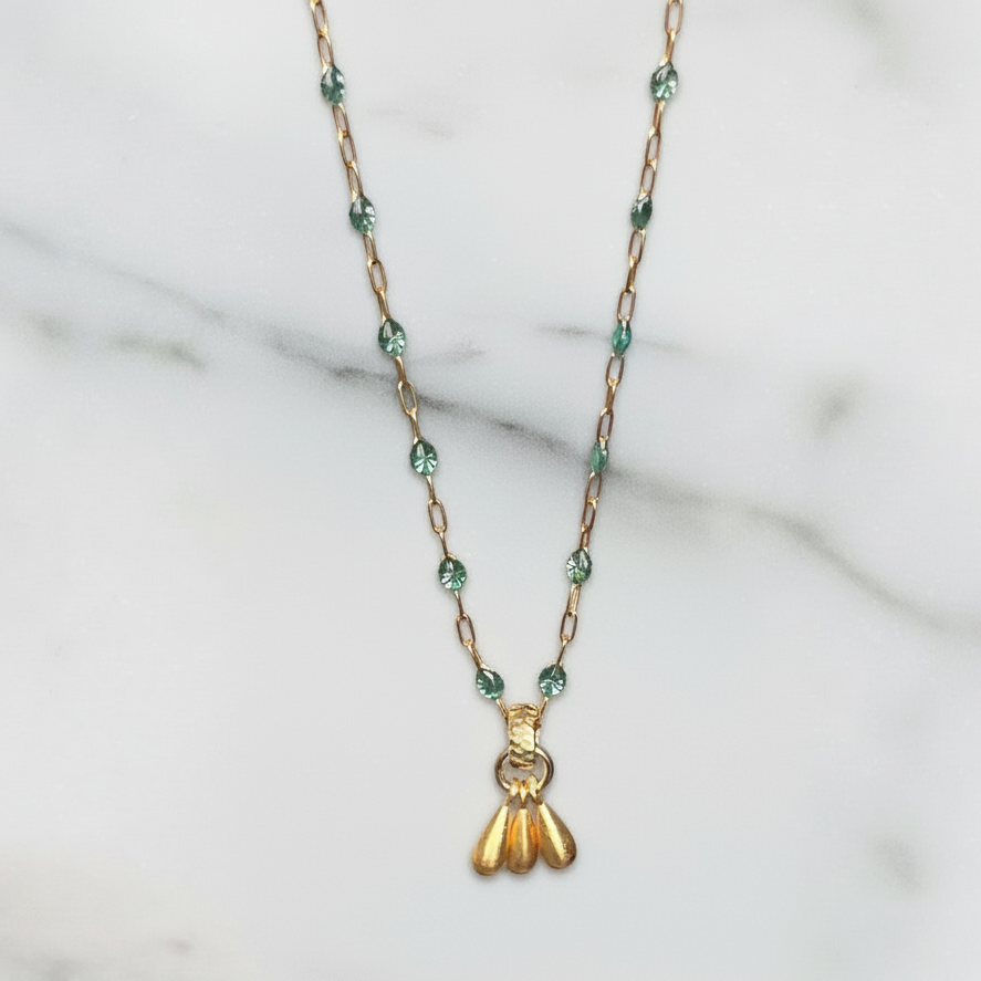 Enamel Station Beads with Brushed Teardrop Dangles – 14K Gold-Filled & Vermeil