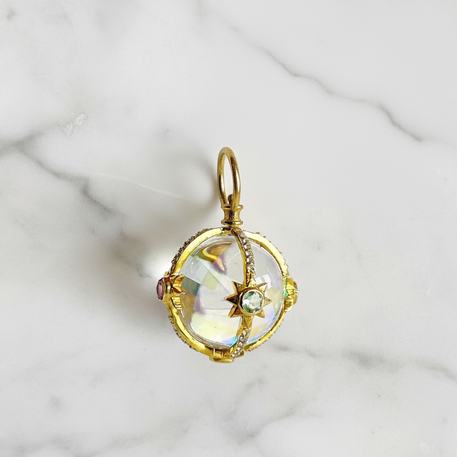 Caged Stone Orb Vignette-Celestial Sphere w/ White Topaz Cage (Copy)