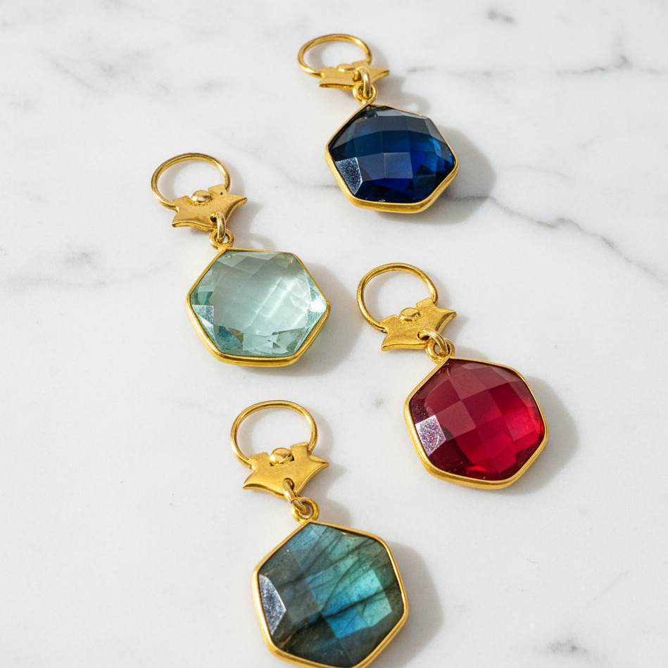 Colorful Faceted Hexagon Stone Pendant with Roman Replica – Vermeil