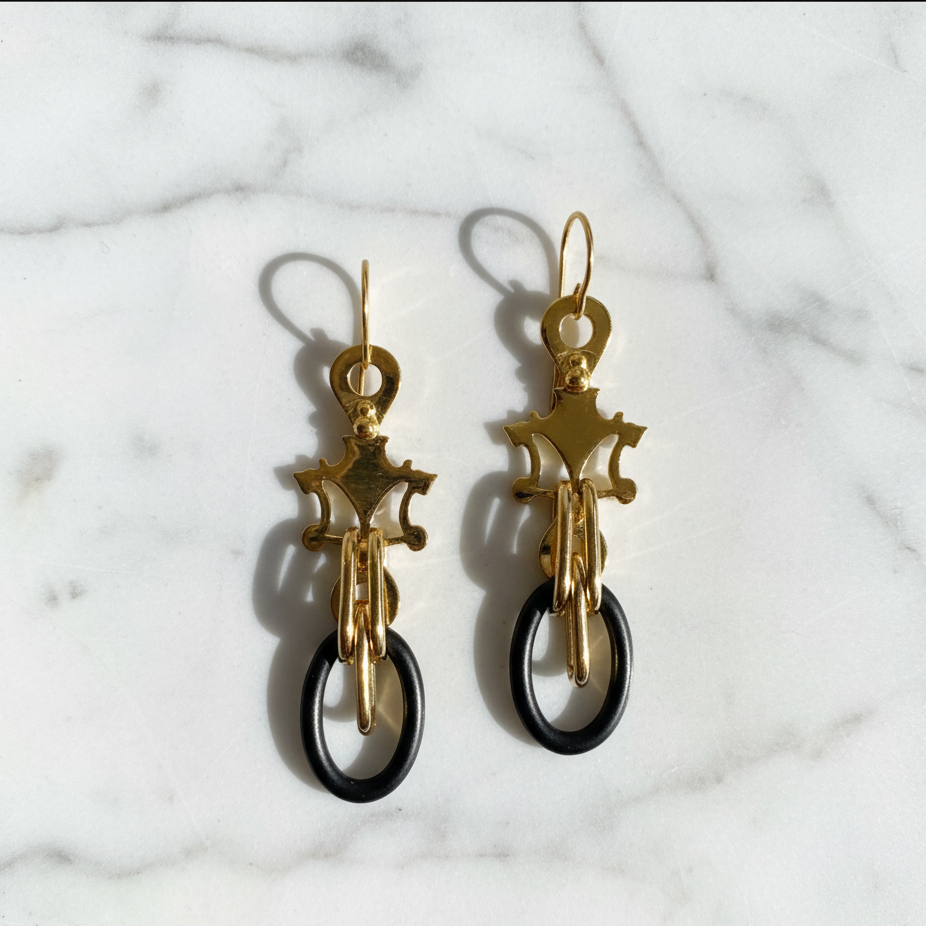 Nico Black link w/ Roman replica-Roman-Inspired Oval Black Link Earrings – Vermeil & Ruthenium with Gold-Filled Ear Wire