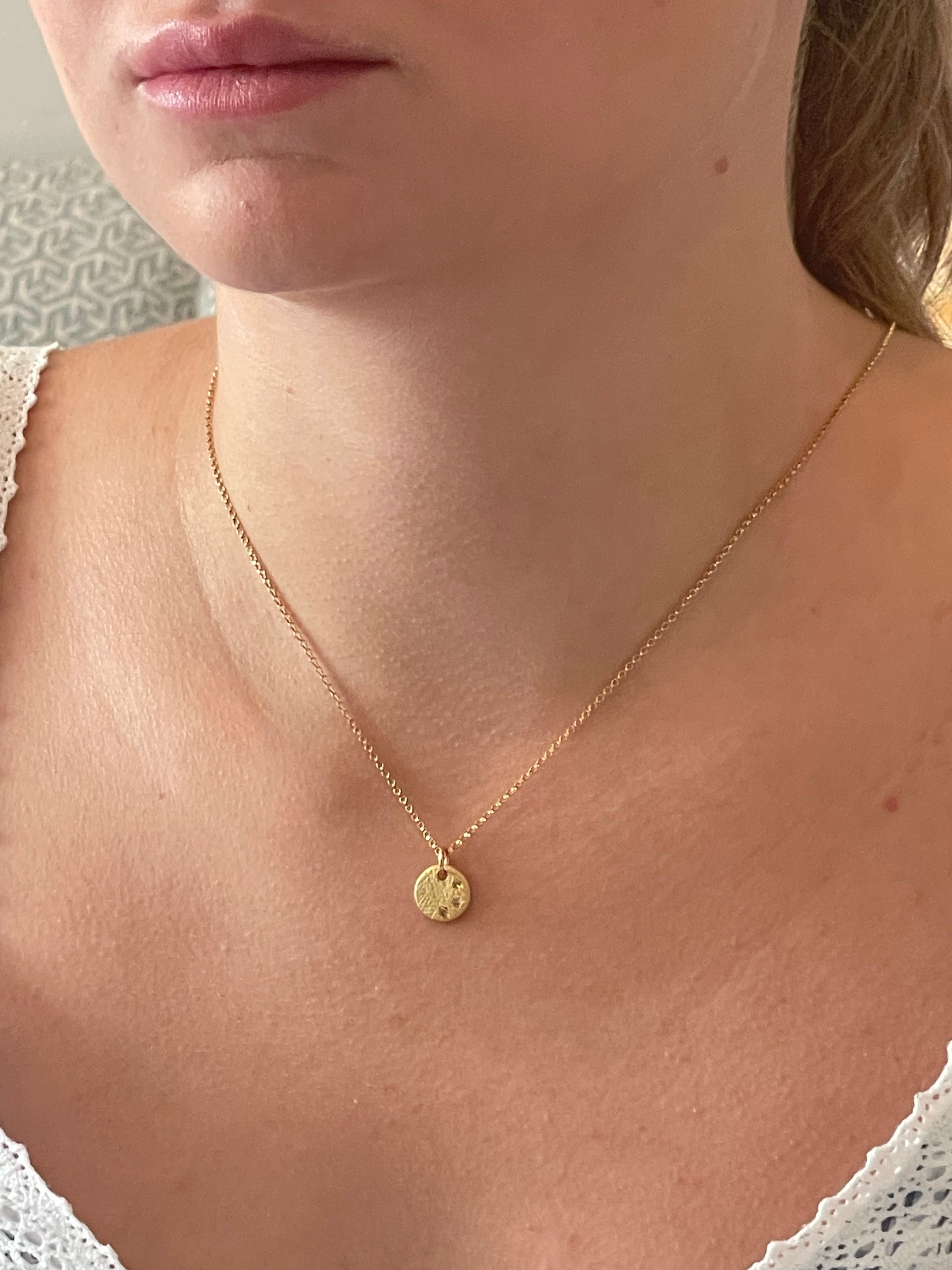 Remy Brushed Gold Disc Necklace with Diamonds – 14K Gold Filled & Vermeil