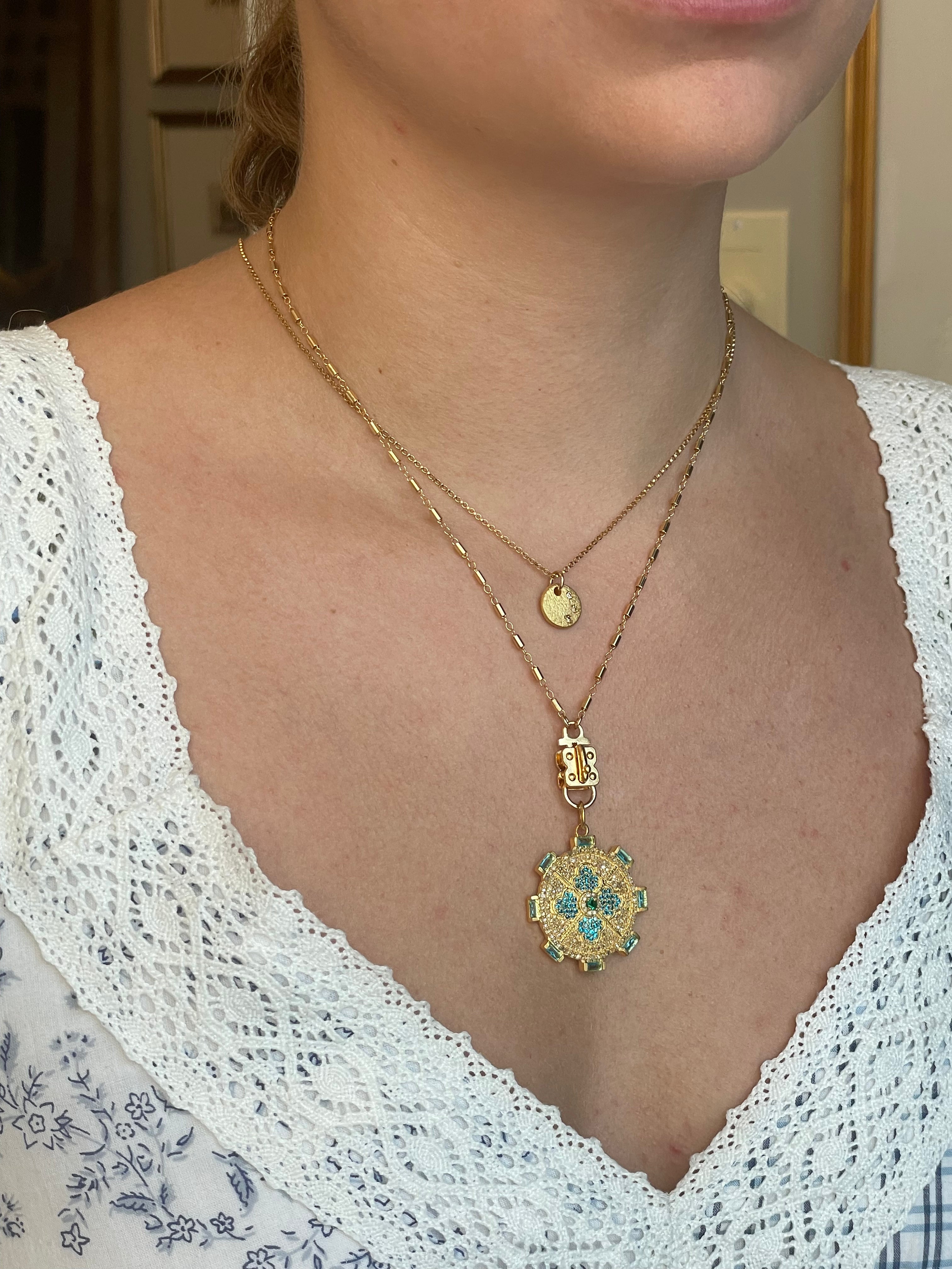 Remy Brushed Gold Disc Necklace with Diamonds – 14K Gold Filled & Vermeil