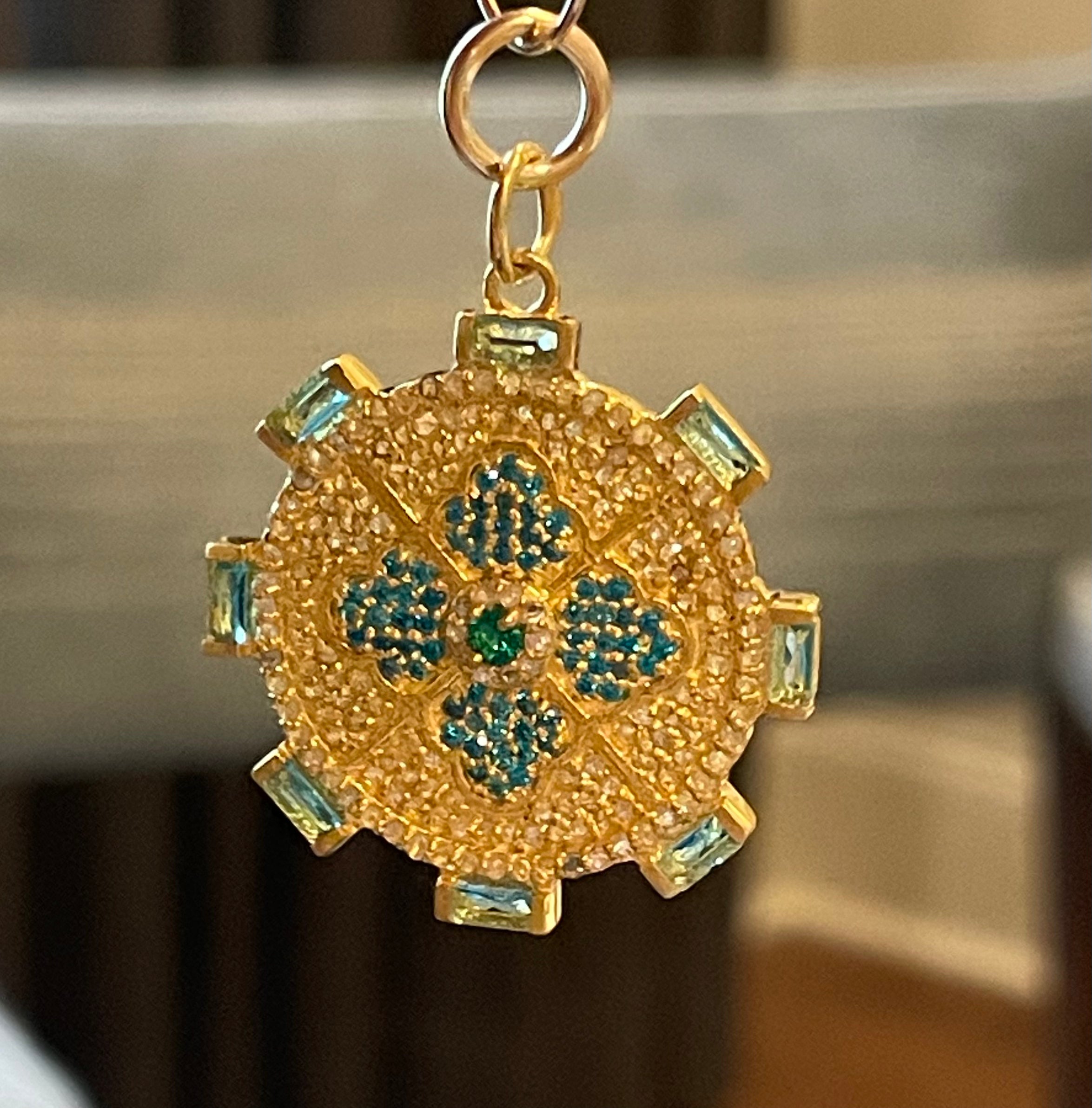 Pave Diamond Disc with Baguette Stones & Quartz – Vermeil & Gold Filled