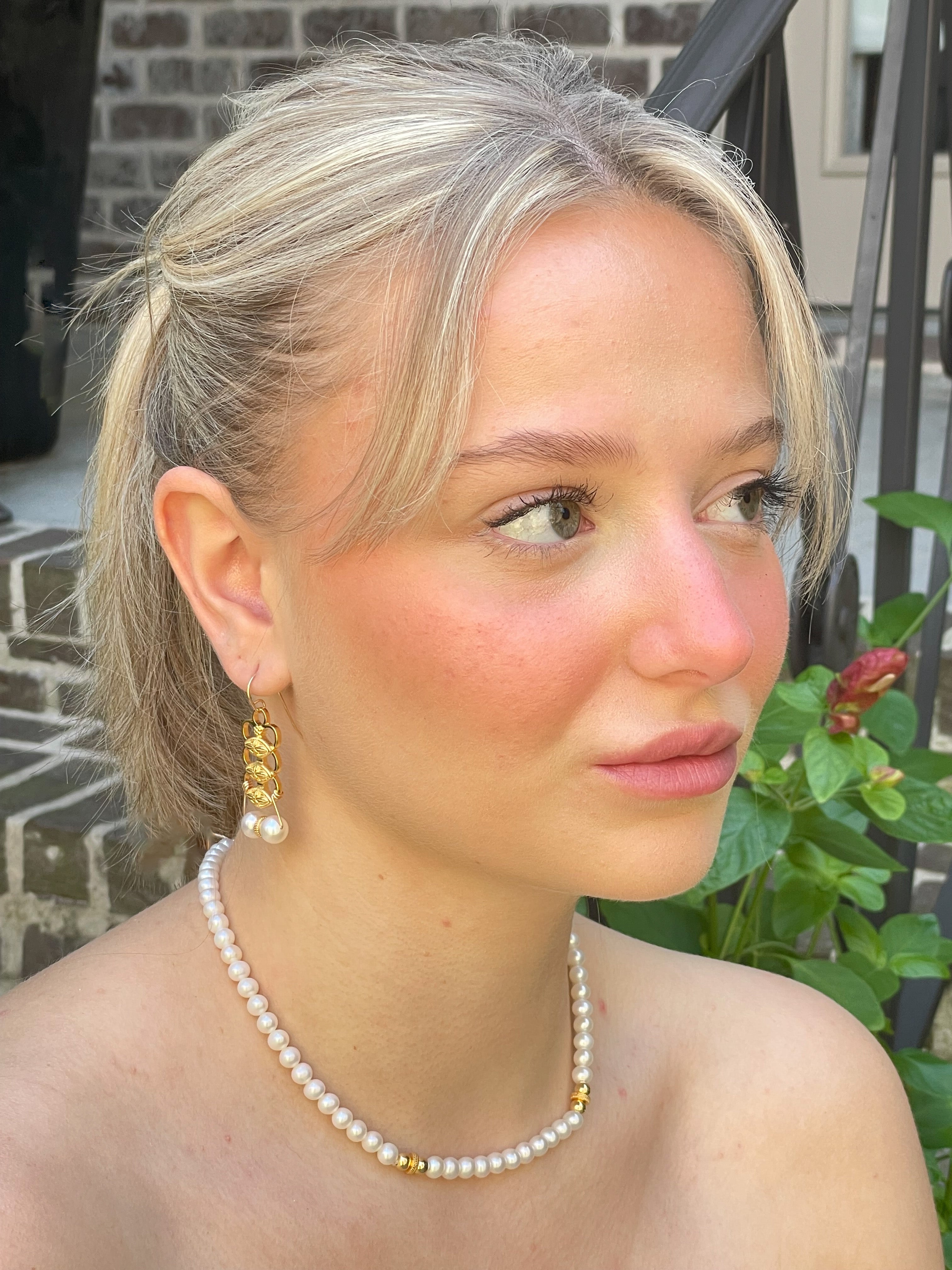 Ancient Persian Motif Earrings with Pearls and Golden Accent