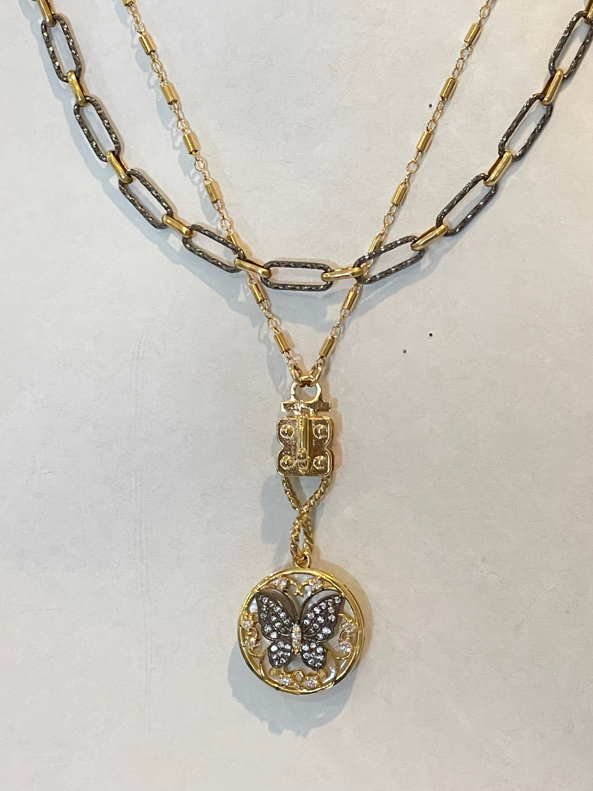 Midnight Butterfly- M.O.P. & Lab Grown Diamonds- 2 Tone- Gold/Gunmetal