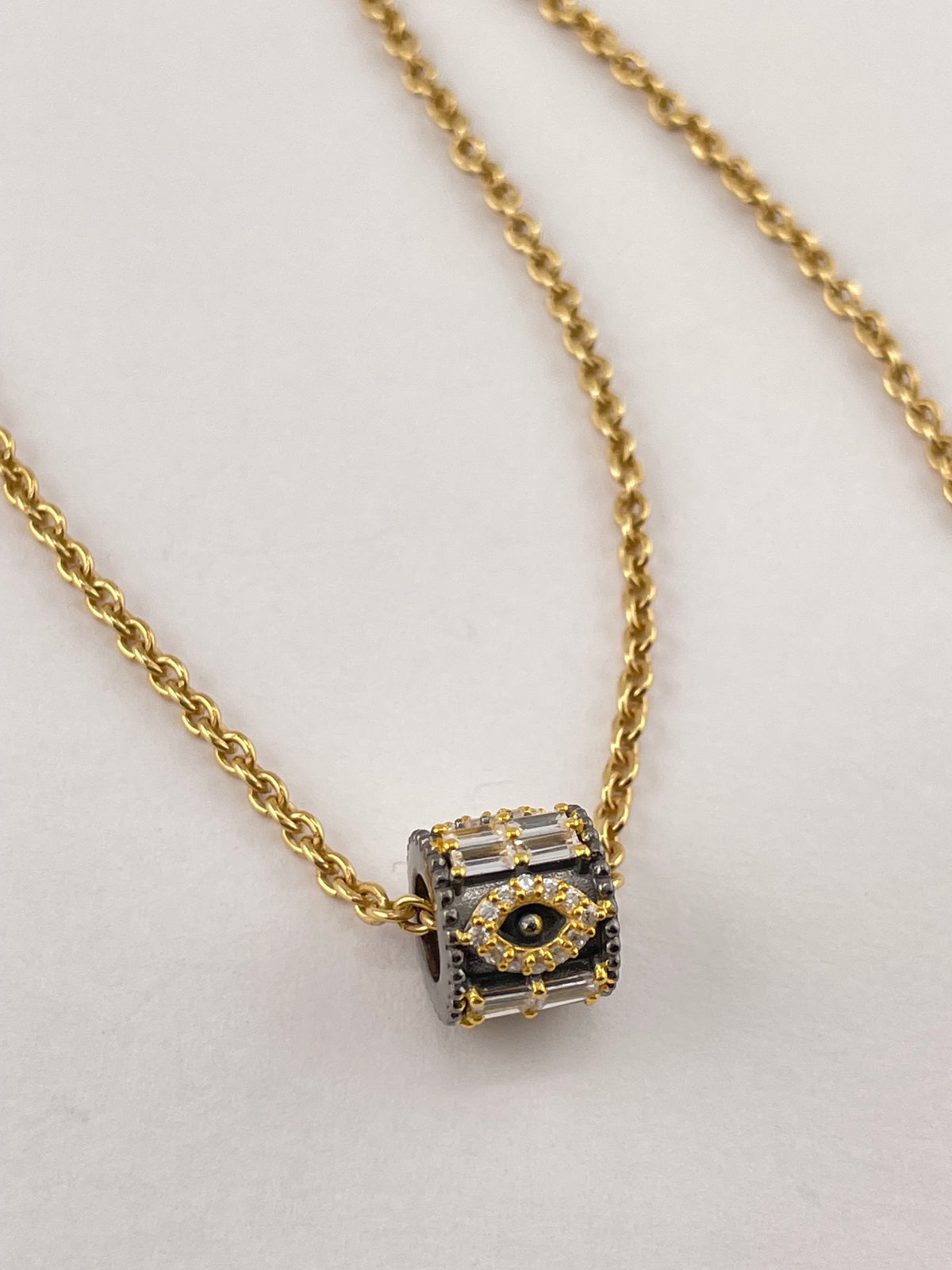 Guardian Eye Diamond Necklace- 15"-17" Gold Filled Chain