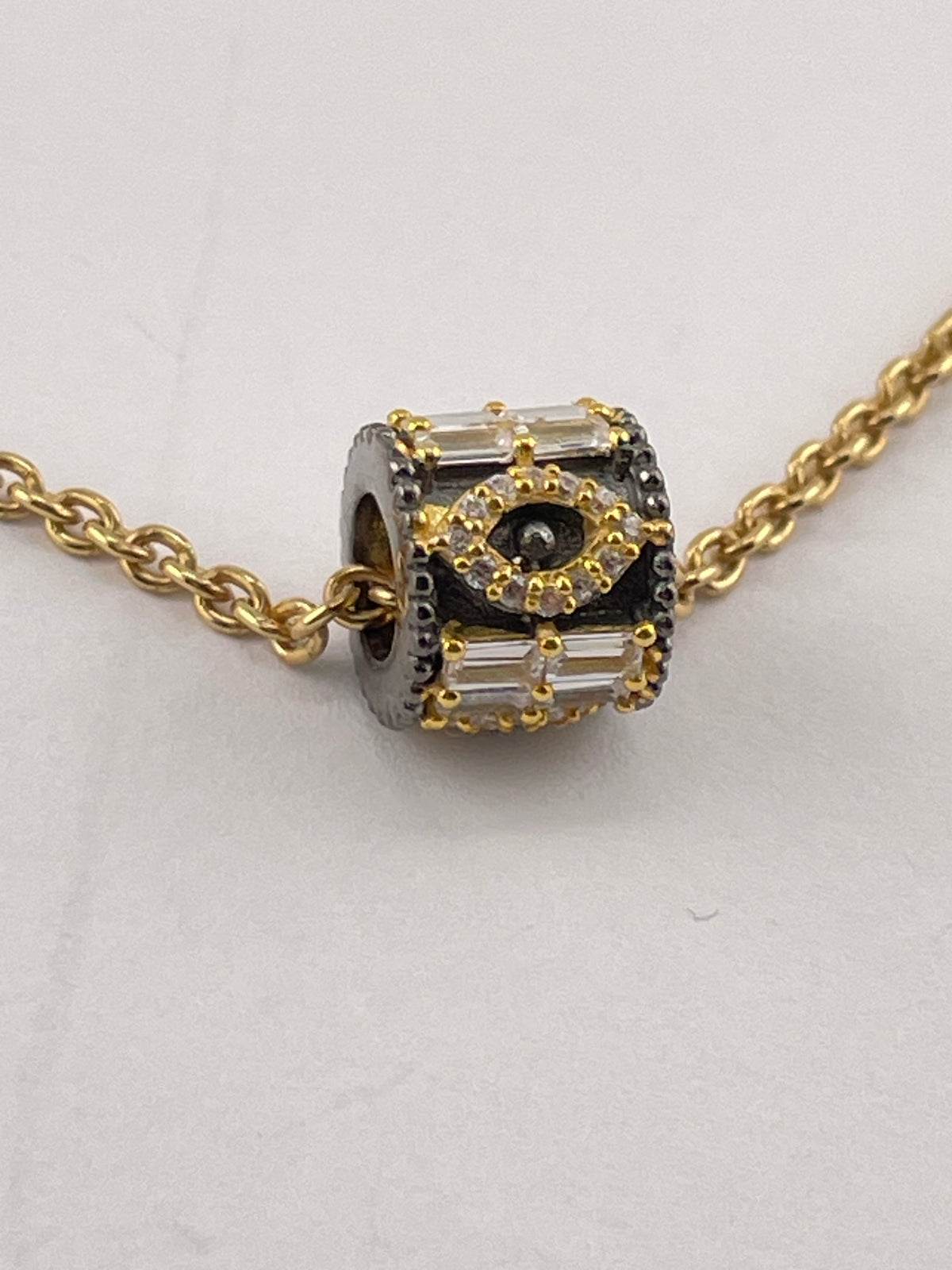 Guardian Eye Diamond Necklace- 15"-17" Gold Filled Chain
