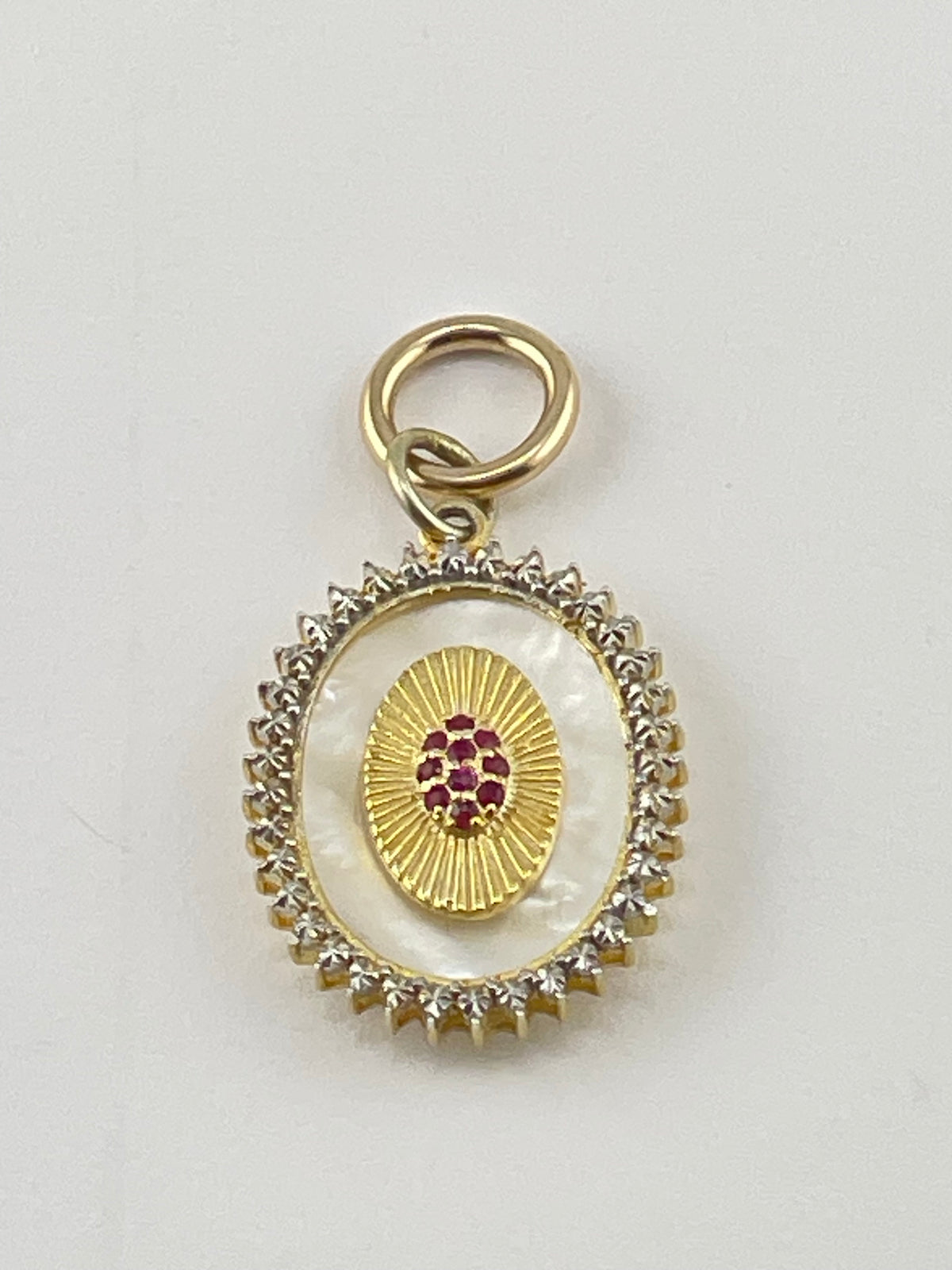 Radiant Ruby & Mother of Pearl Medallion- Gold