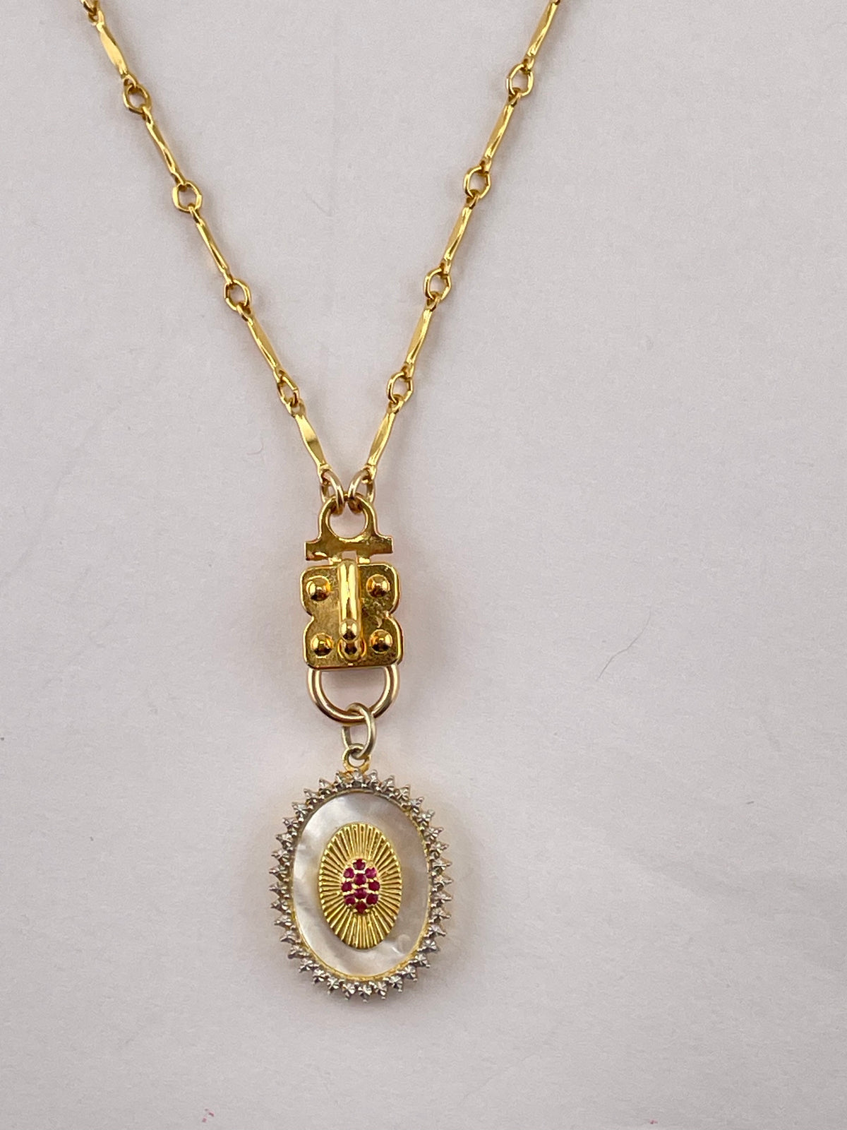 Radiant Ruby & Mother of Pearl Medallion- Gold