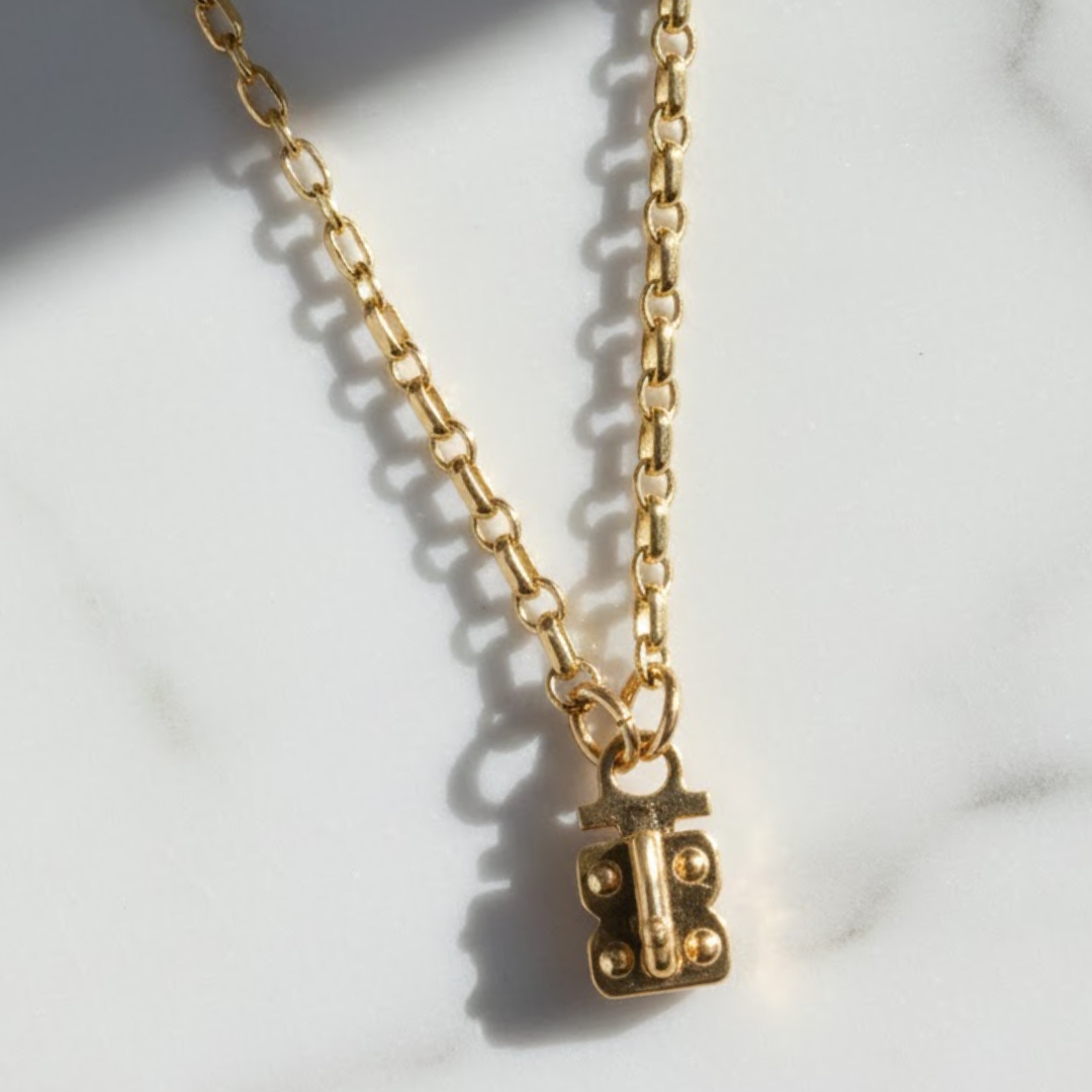 L&S 14K gold filled vignette chain with signature charm holder detail.