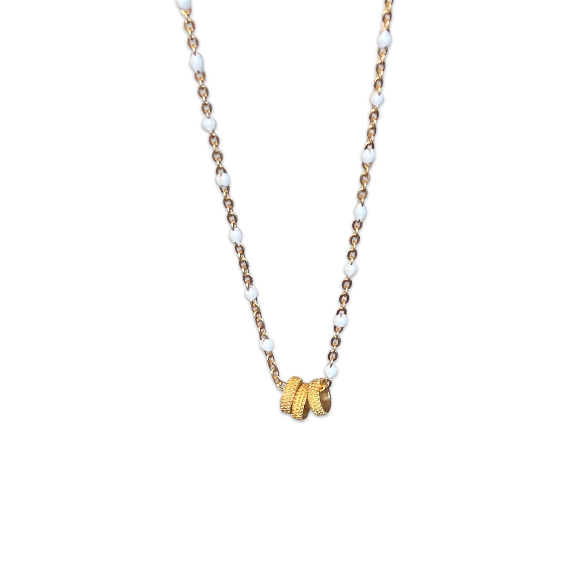 Three Gold Rings Enamel Bead Necklace, 14K GF | Sennod
