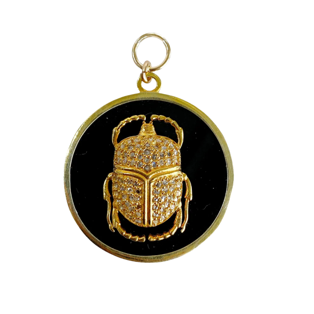 Diamond Scarab Pendant on Black Onyx Disc – Vermeil & Gold-Filled