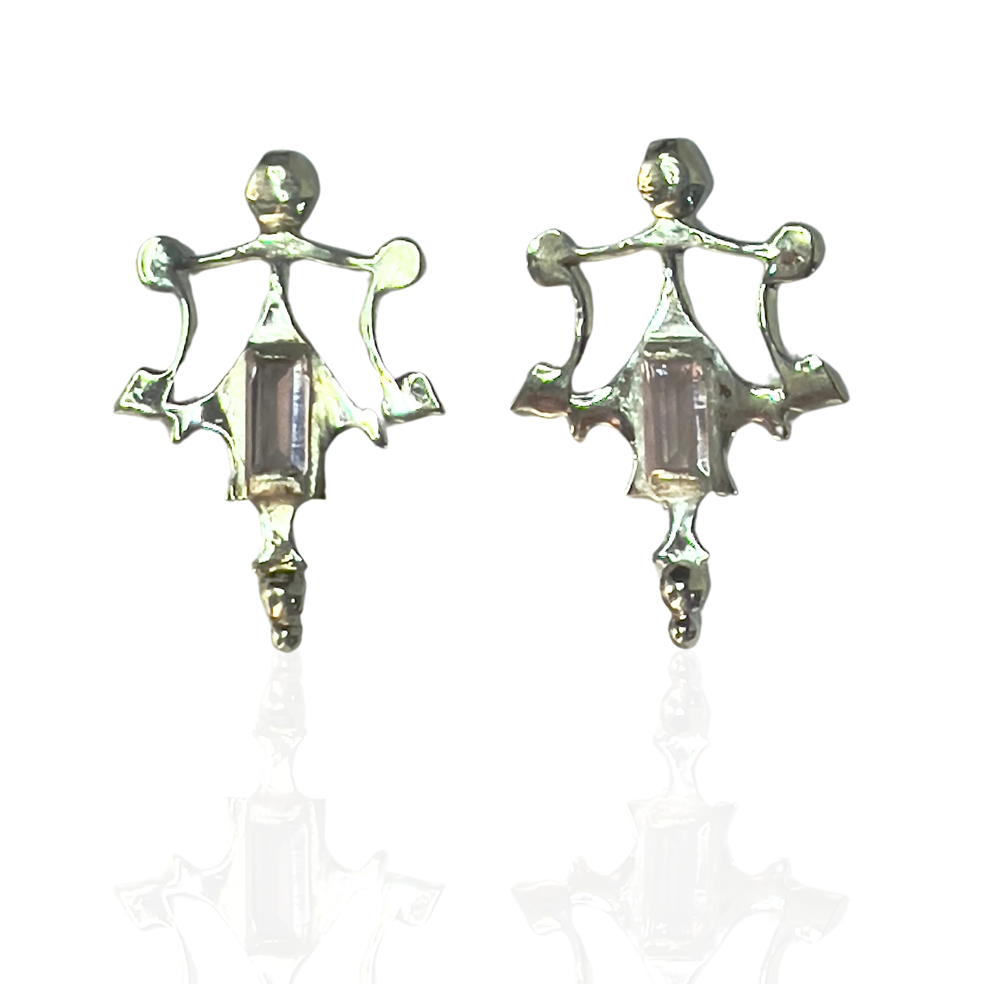 Roman Artifact Replica Earrings with Baguette Stone Accent