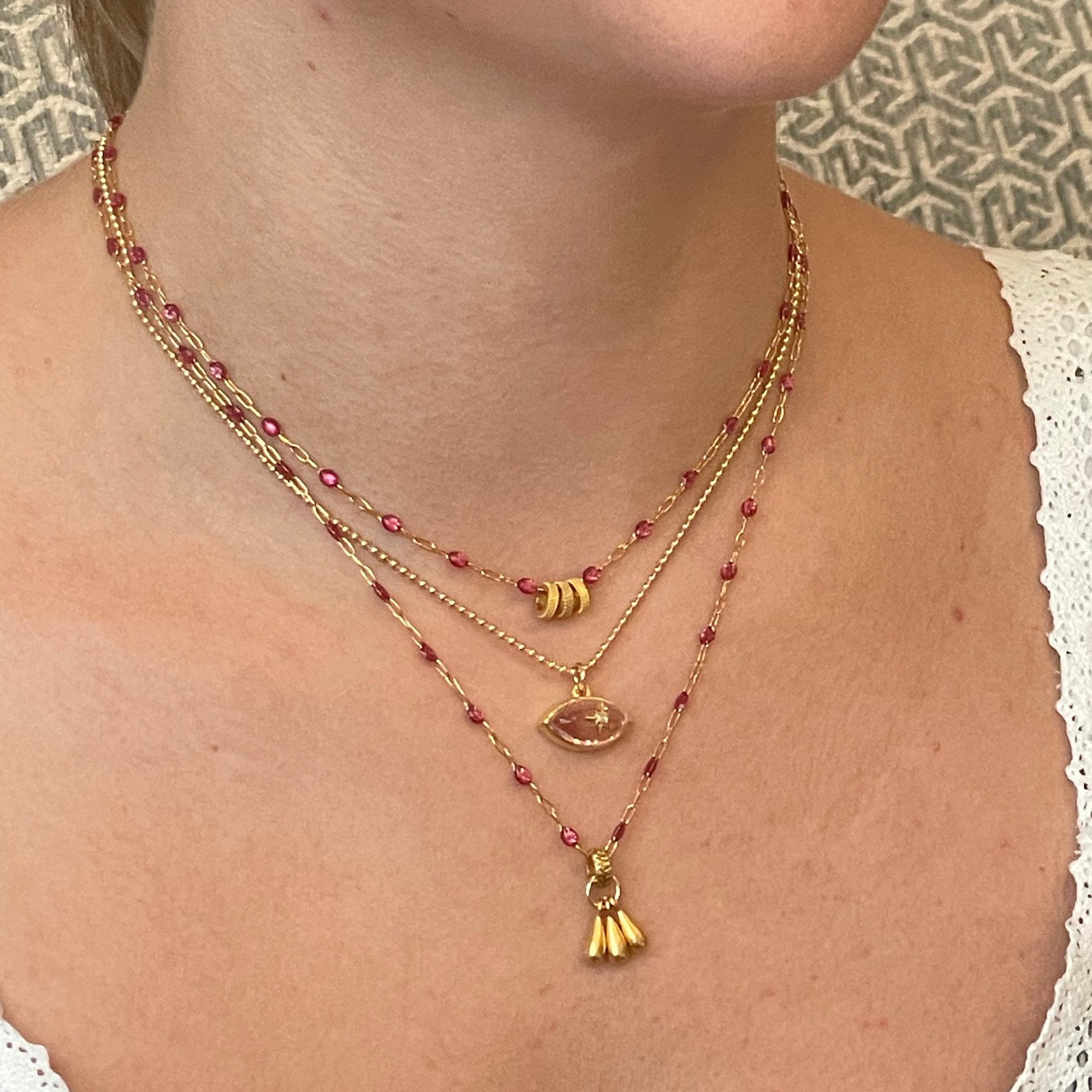 Three Gold Rings Enamel Bead Necklace, 14K GF | Sennod