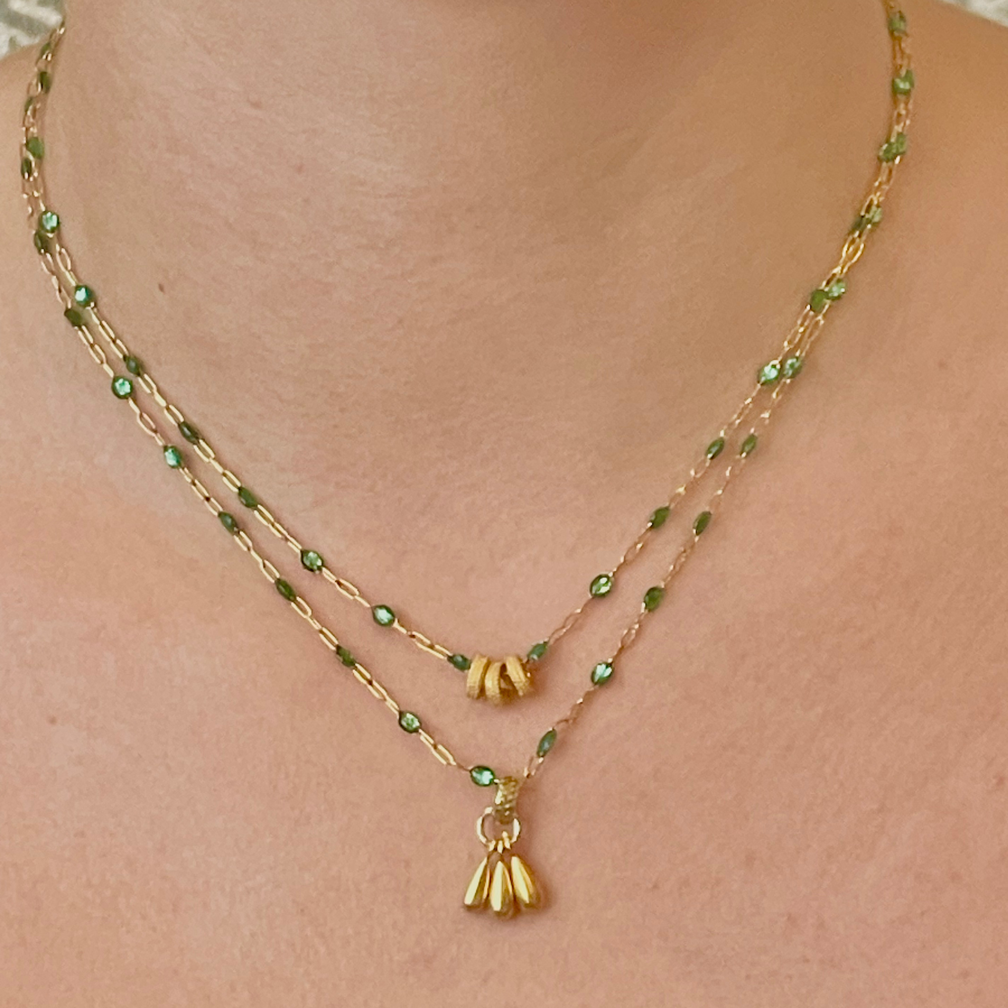 Three Gold Rings Enamel Bead Necklace, 14K GF | Sennod