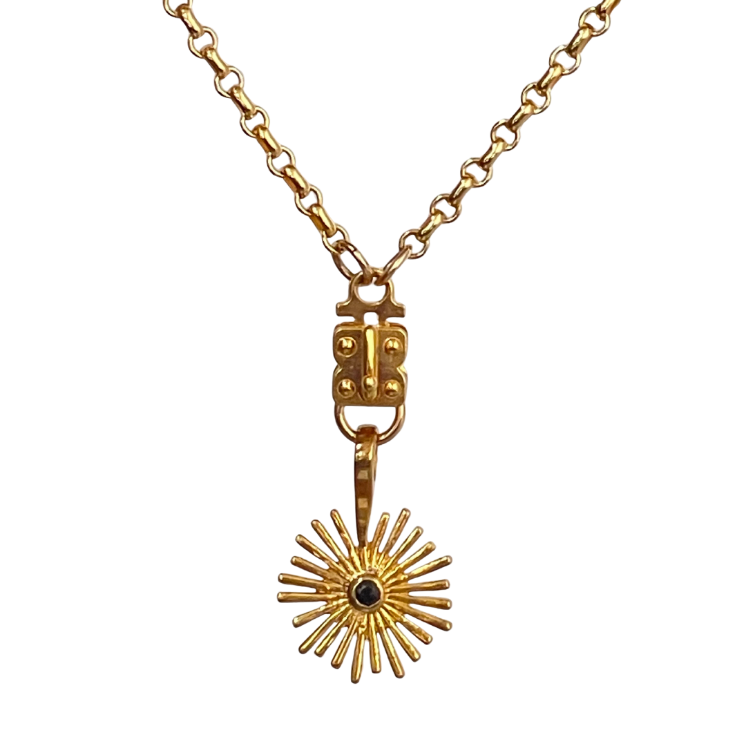 Poppy Pendant – Modern Floweret Disc with Center Stone