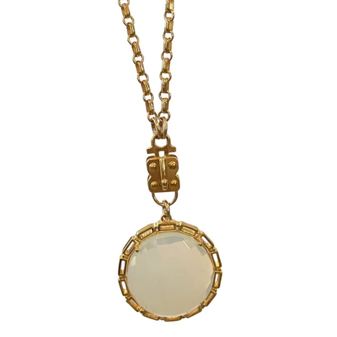 Maxine Round Vignette - Faceted Pink Quartz with Chain Bezel – Vermeil & Sterling
