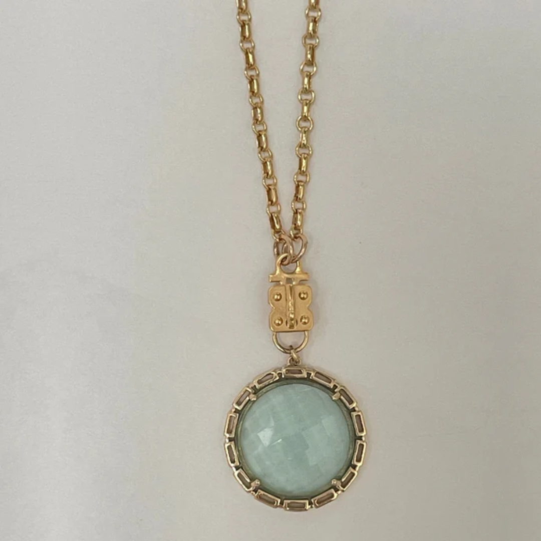 Maxine Round Vignette - Faceted Pink Quartz with Chain Bezel – Vermeil & Sterling