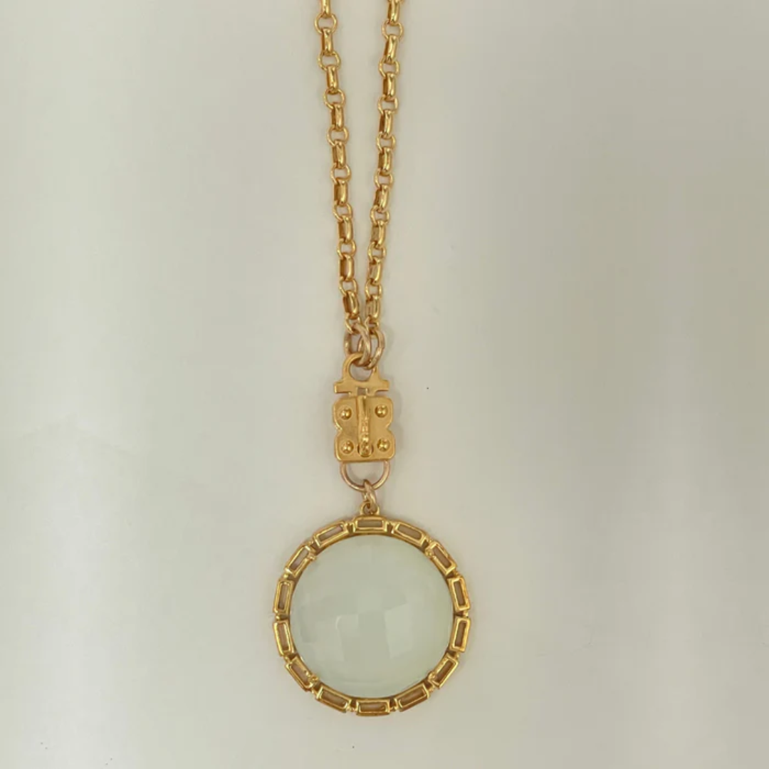 Maxine Round Vignette - Faceted Pink Quartz with Chain Bezel – Vermeil & Sterling