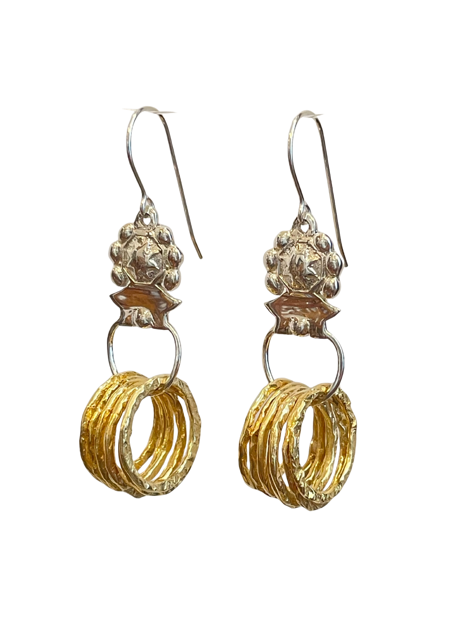 Sophia w/ Rings-Polished Roman Replica Earrings with Golden Hammered Dangles – Sterling & Vermeil