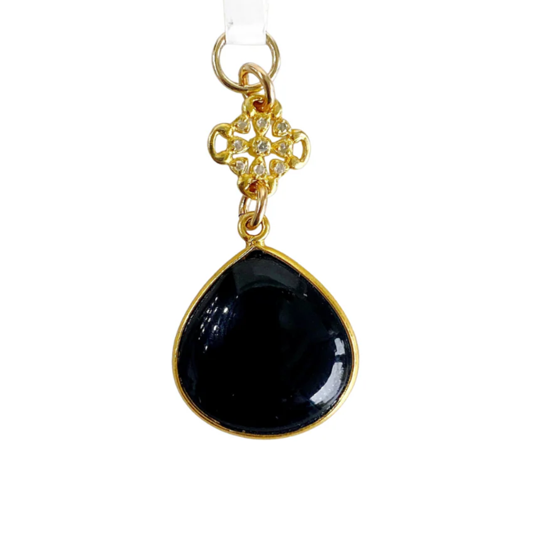 Double-Sided Diamond Clover Pendant with Tear-Shaped Colored Stone – Vermeil