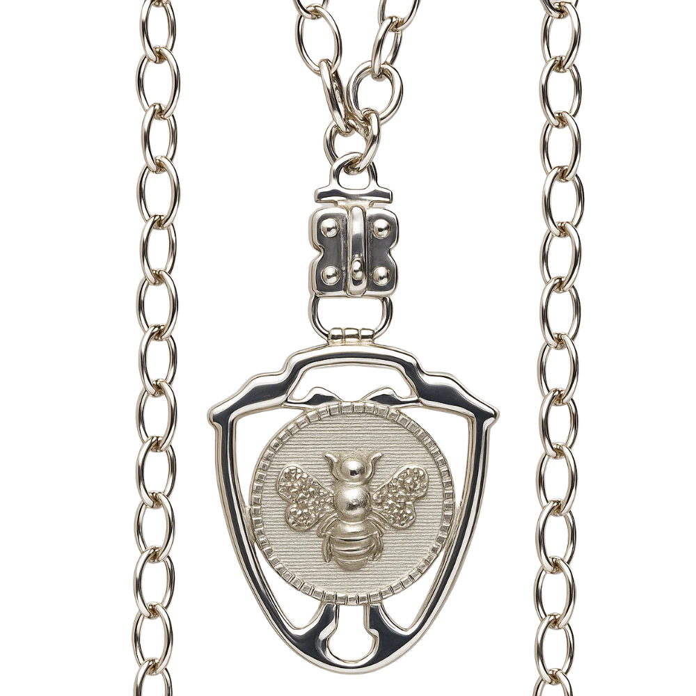 Diamond Winged Queen Bee Pendant within Shield Design – Sterling or Vermeil