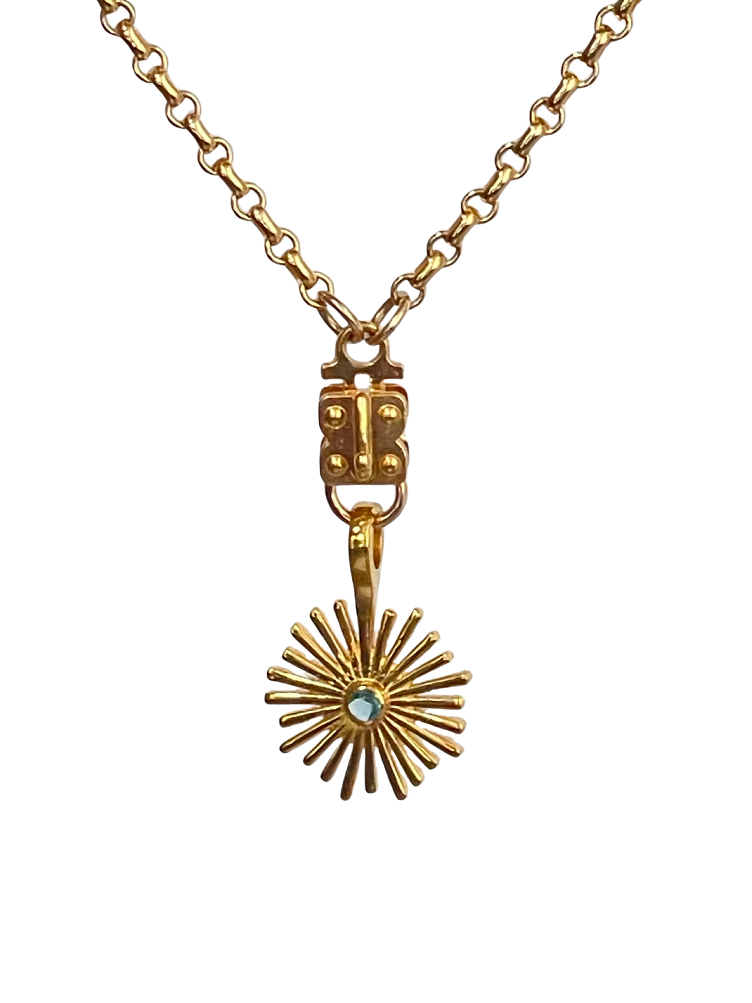 Poppy Pendant – Modern Floweret Disc with Center Stone