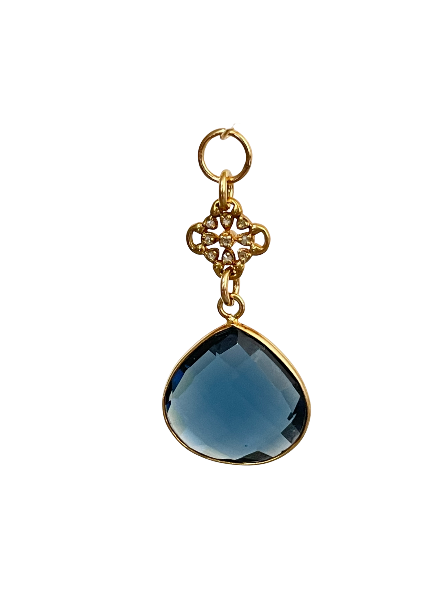 Double-Sided Diamond Clover Pendant with Tear-Shaped Colored Stone – Vermeil