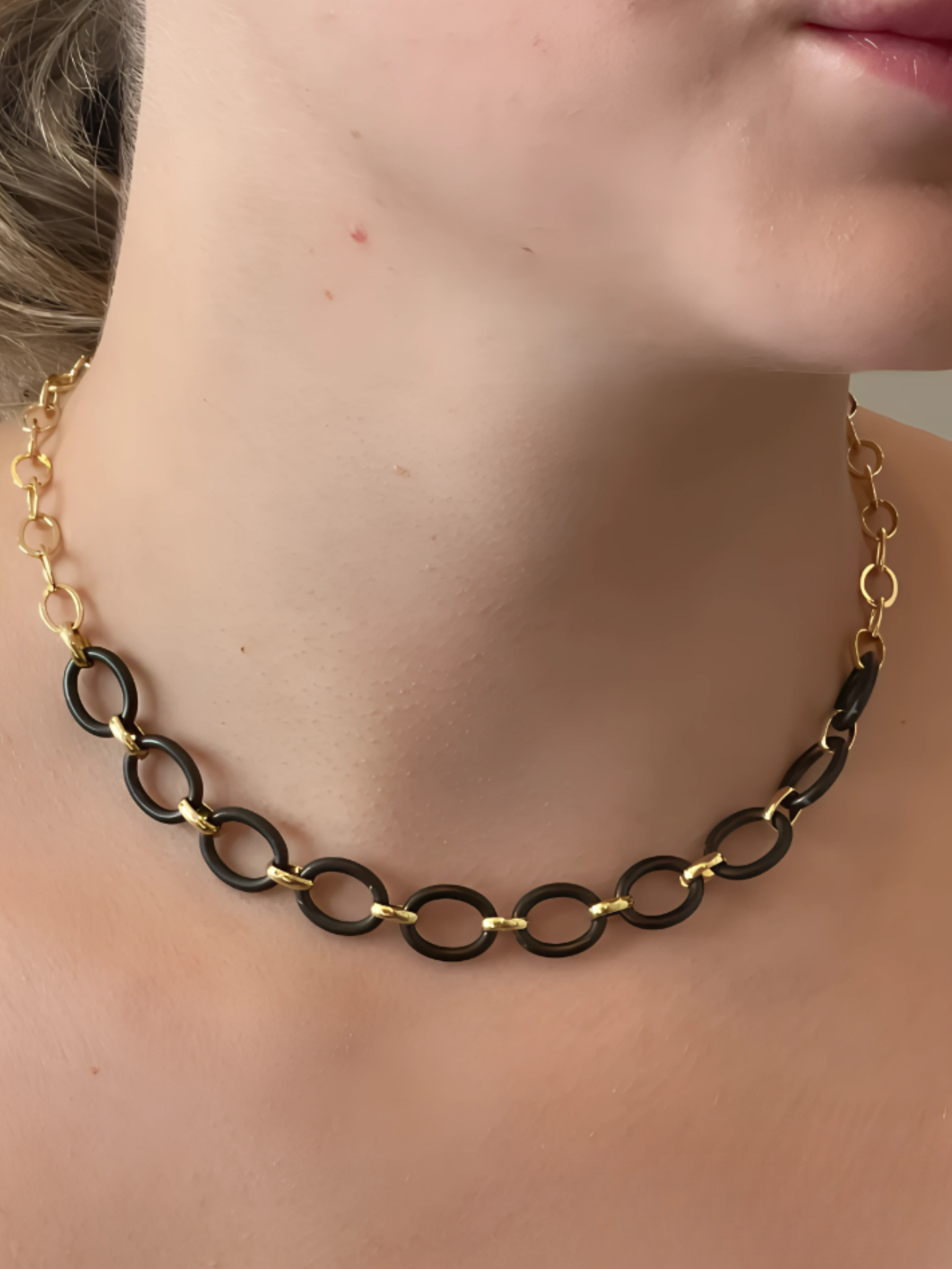 Nico Black & Gold Cable Necklace- Small - 16"