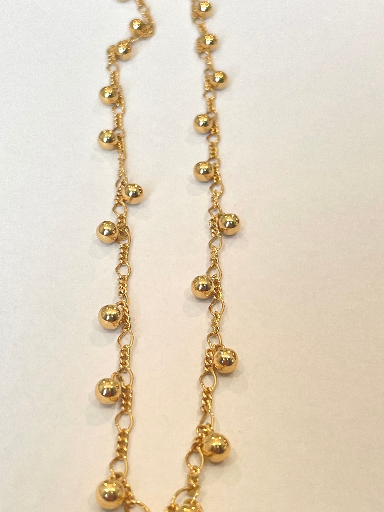 Clarice- Golden Ball Dangle Necklace on Dainty Figaro Chain – 14K Gold Filled