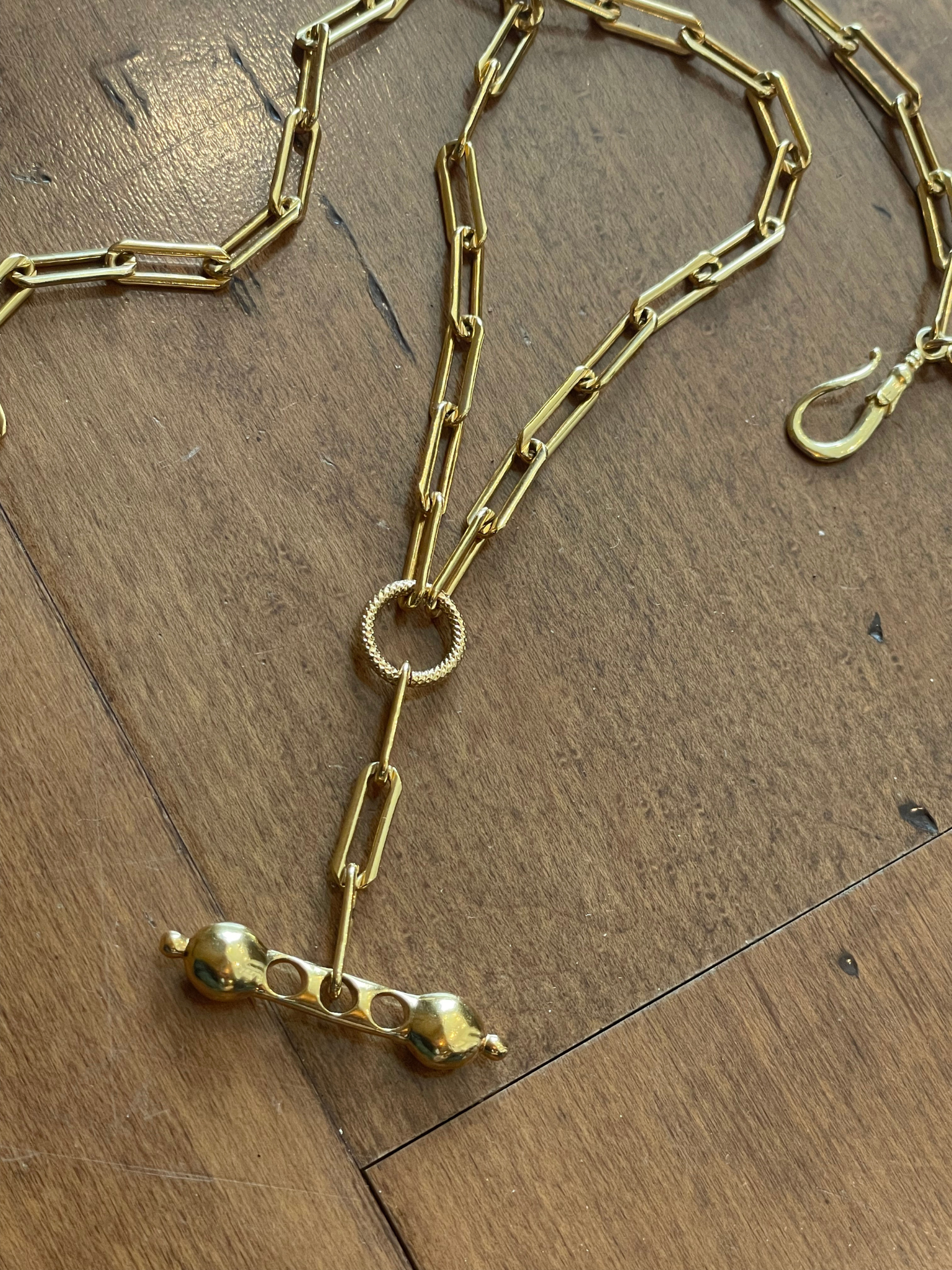 Larger Gold Filled Paperclip Chain Necklace with Dangling Bar – 14K Gold Filled & Vermeil
