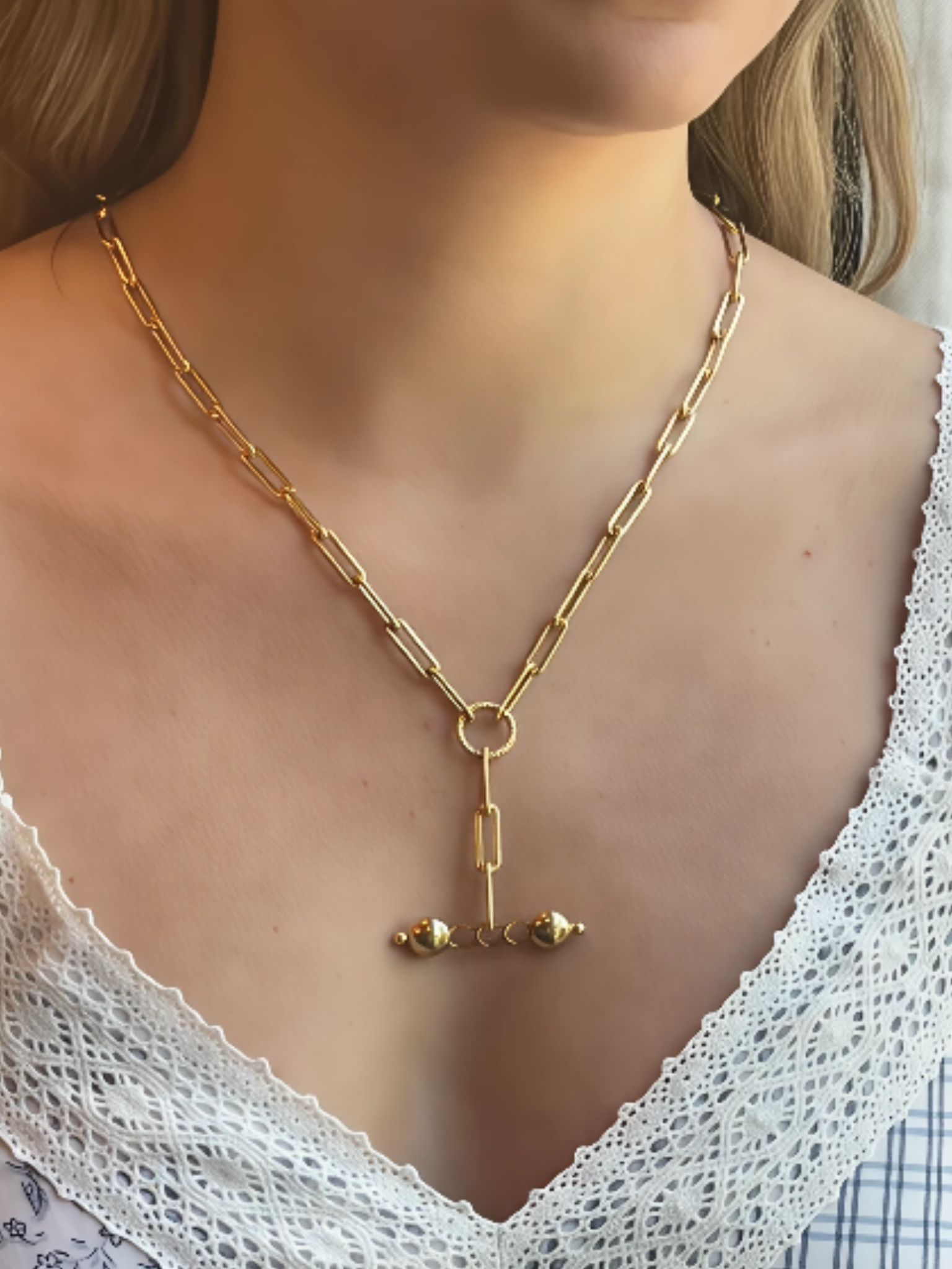 Larger Gold Filled Paperclip Chain with Dangling Bar – 14K Gold Filled & Vermeil