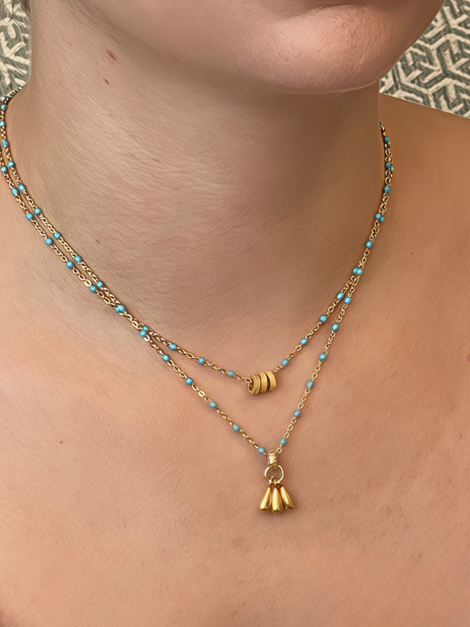 Enamel Station Beads with Brushed Teardrop Dangles – 14K Gold-Filled & Vermeil