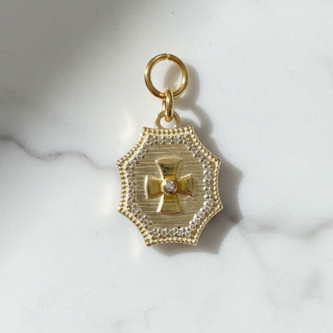 Diamond-Accented Two-Tone Cross Pendant – Sterling & Vermeil