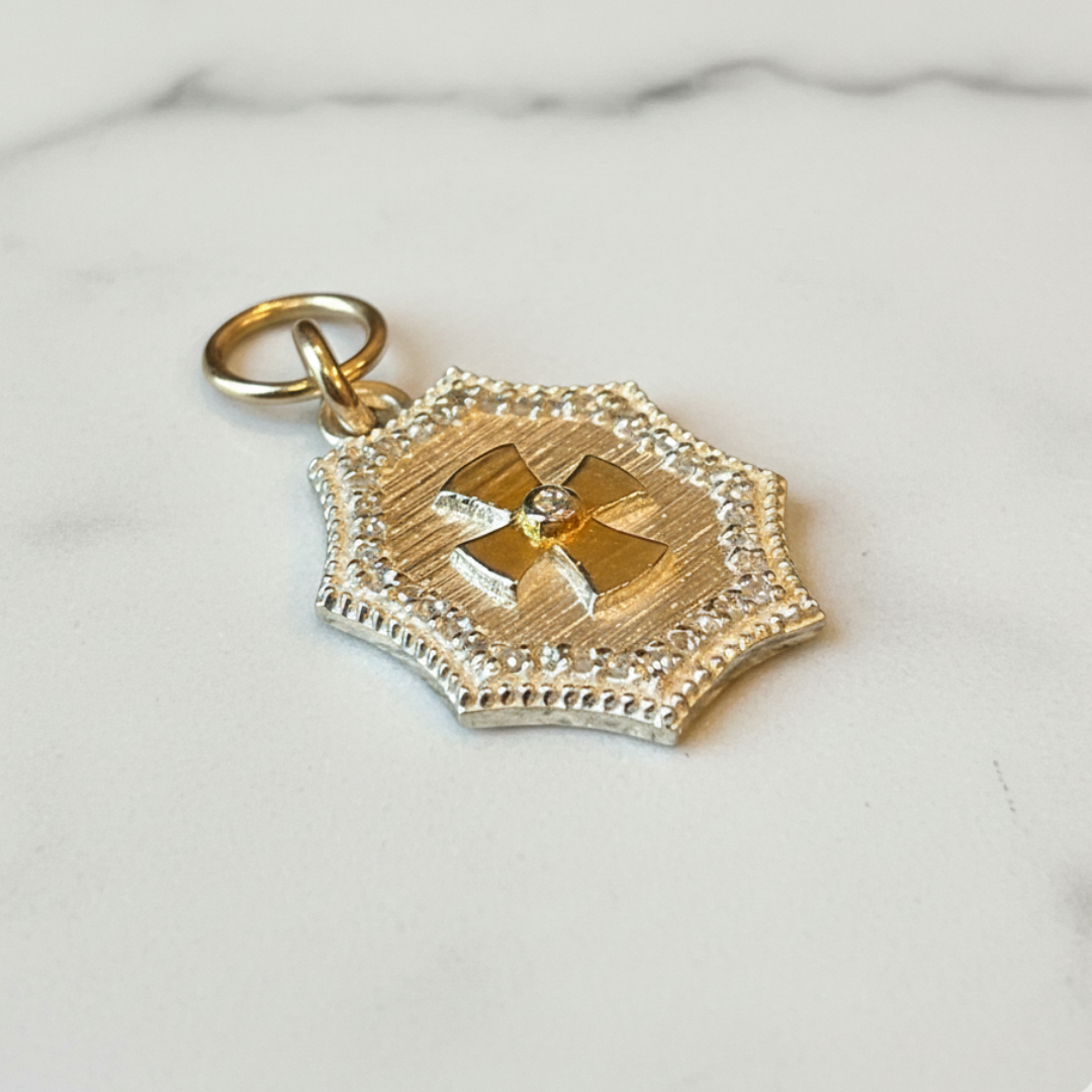 Diamond-Accented Two-Tone Cross Pendant – Sterling & Vermeil