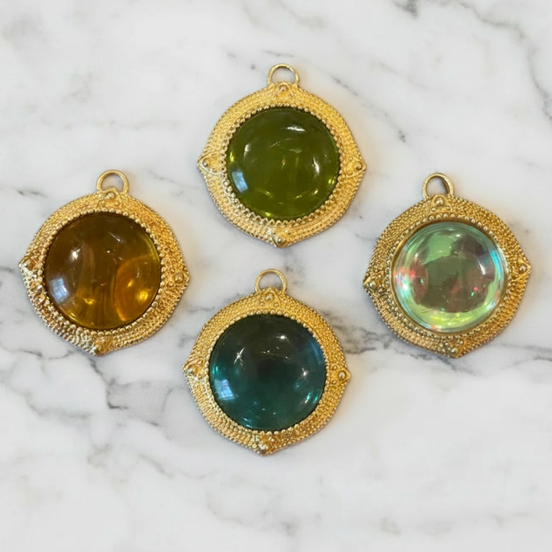Domed Orb Pendant with Double-Sided Cabochon Stones – Vermeil