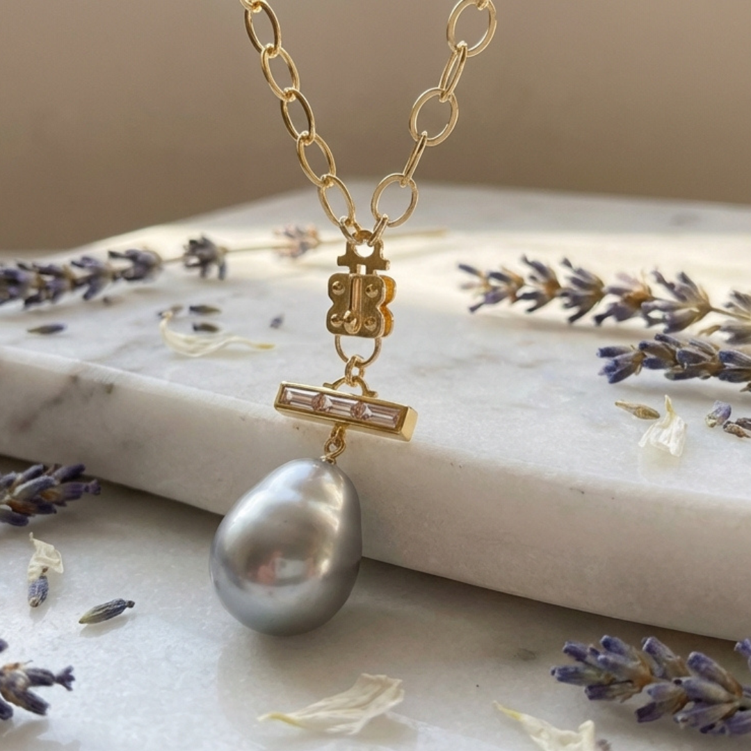 Stone Bar w/ Gray Pearl- Gold