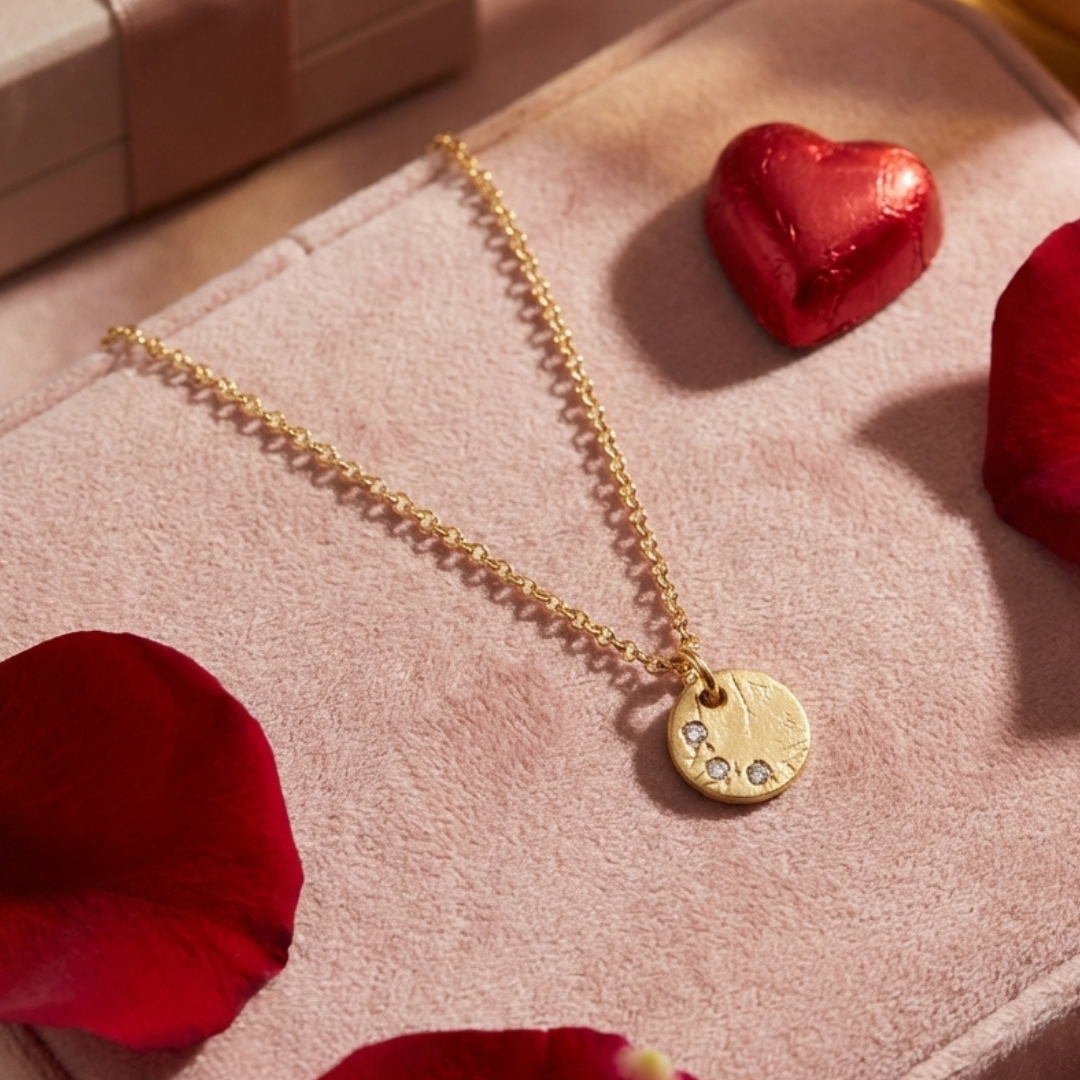 Remy Brushed Gold Disc Necklace with Diamonds – 14K Gold Filled & Vermeil