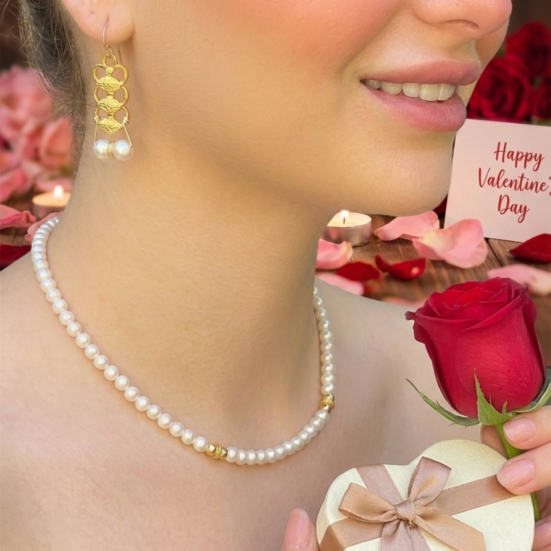 Classic Pearl Necklace with Golden Accents – 14K Gold-Filled