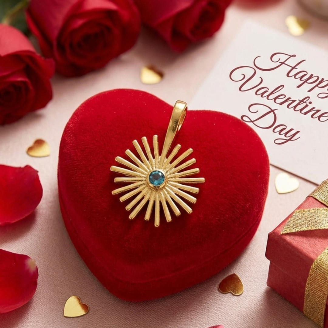 Poppy Pendant – Modern Floweret Disc with Center Stone