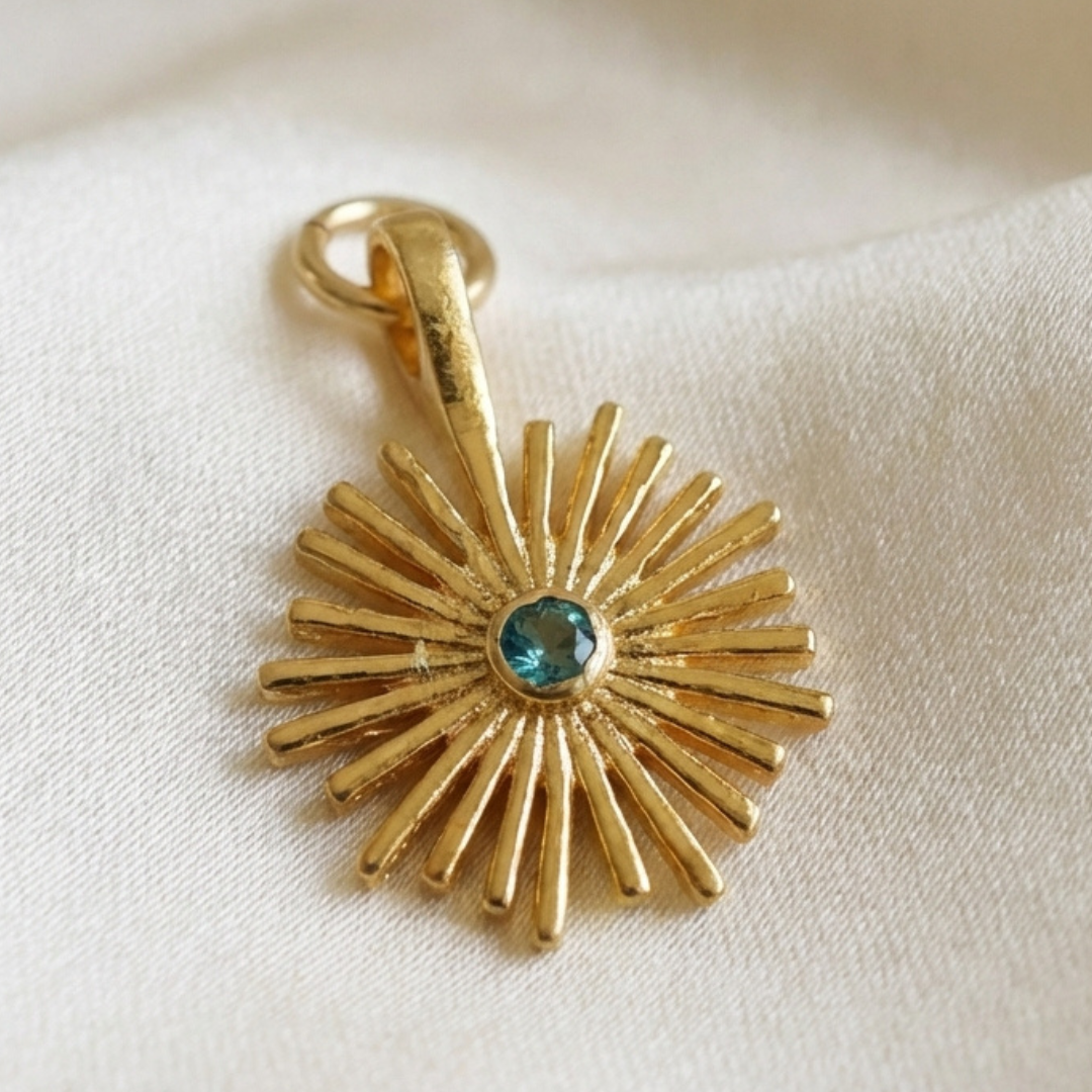 Poppy Pendant – Modern Floweret Disc with Center Stone