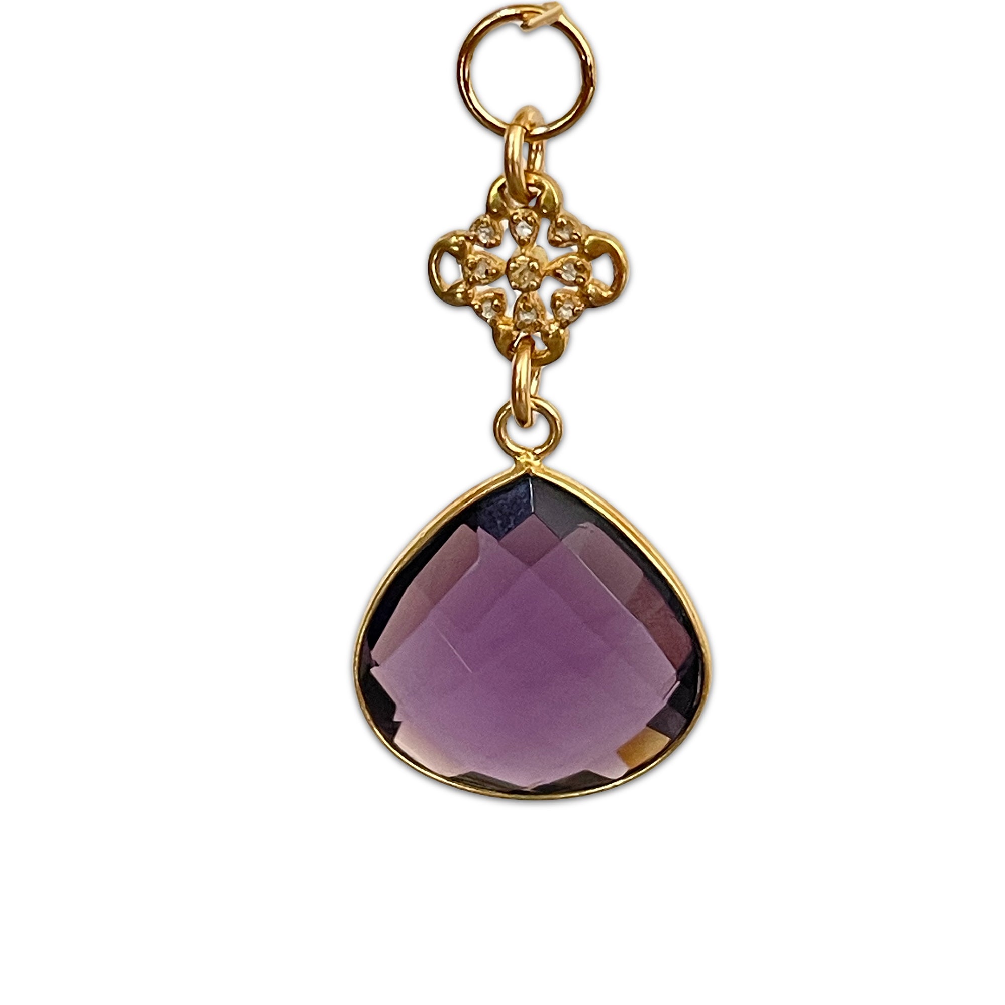 Double-Sided Diamond Clover Pendant with Tear-Shaped Colored Stone – Vermeil