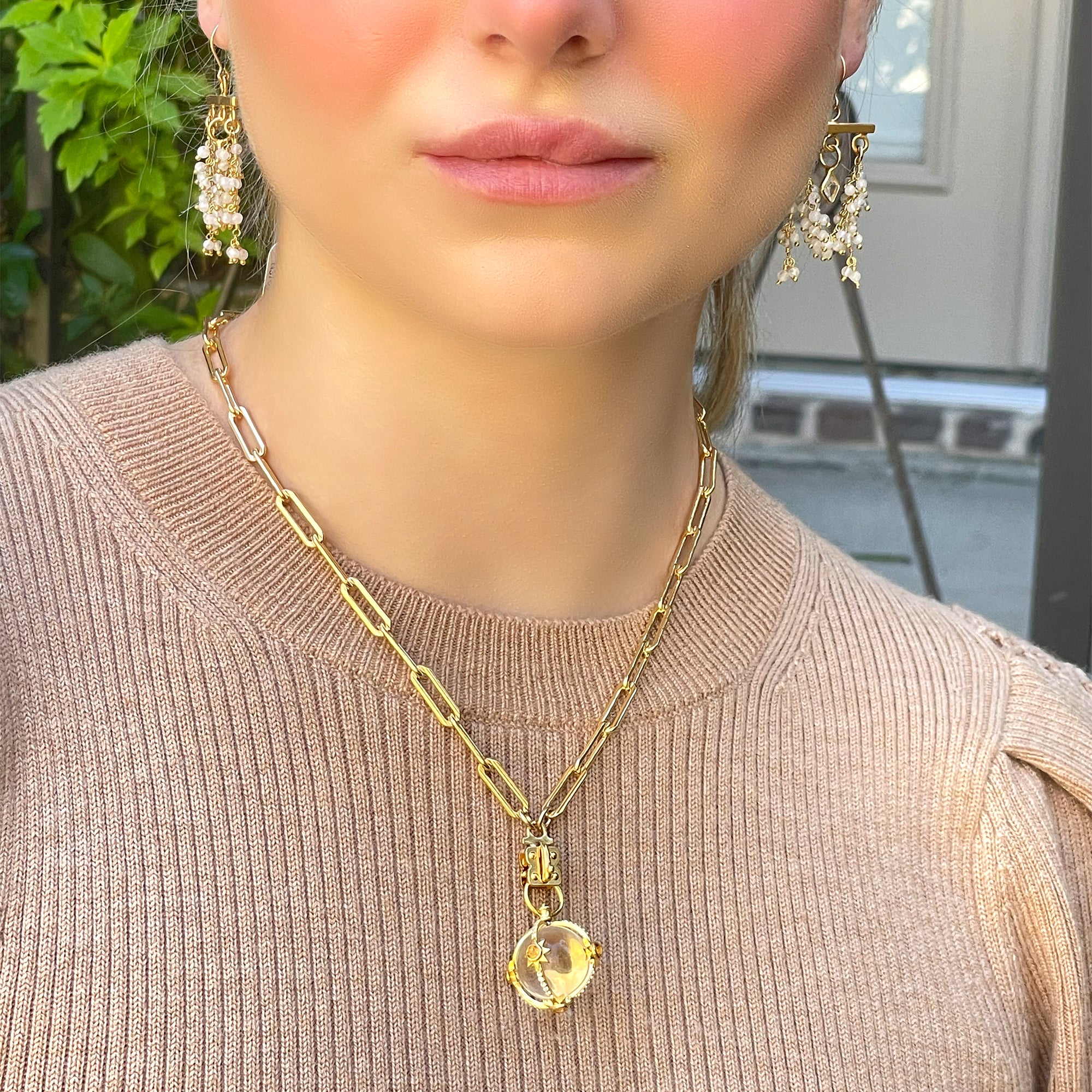 Caged Stone Orb Vignette-Celestial Sphere w/ White Topaz Cage (Copy)