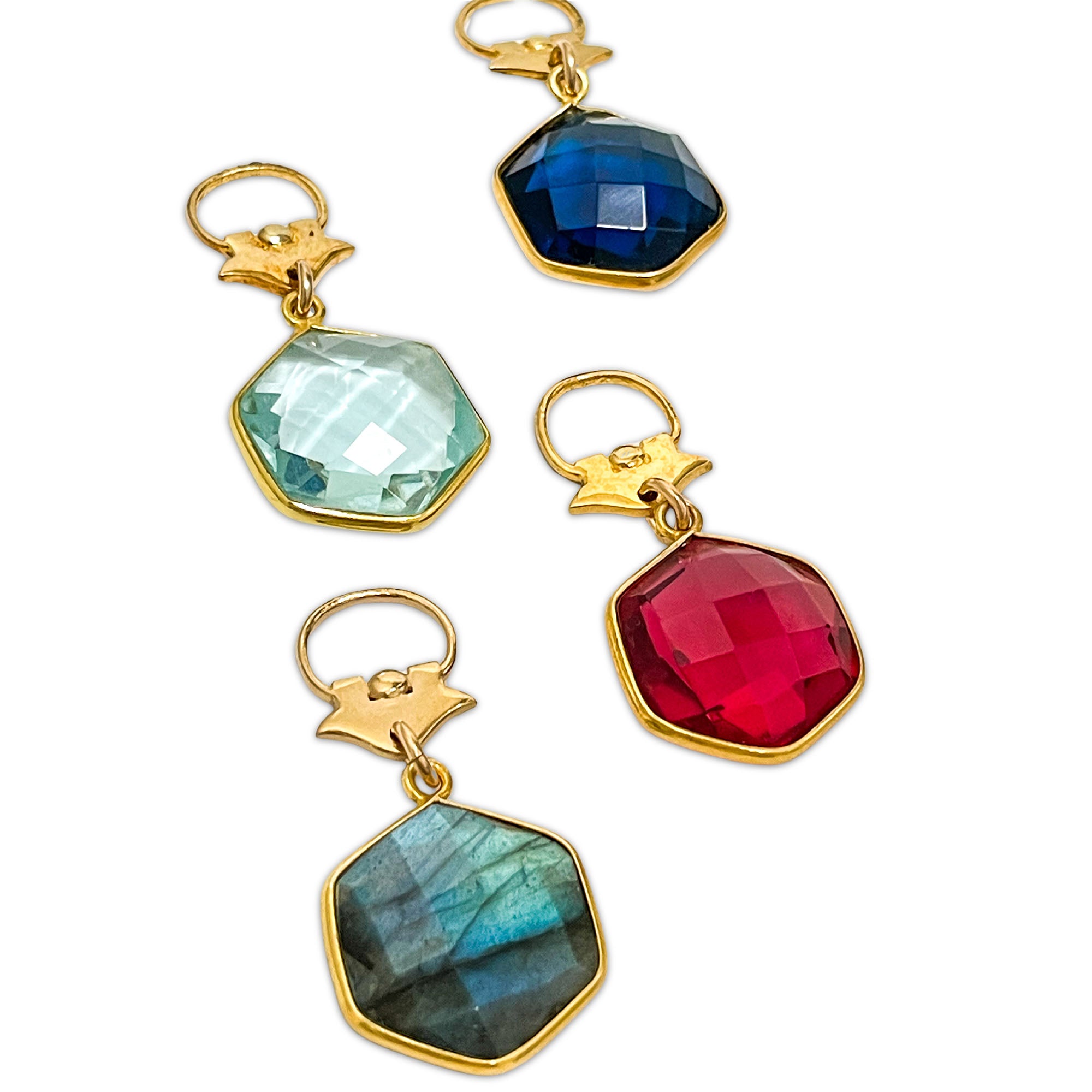 Colorful Faceted Hexagon Stone Pendant with Roman Replica – Vermeil