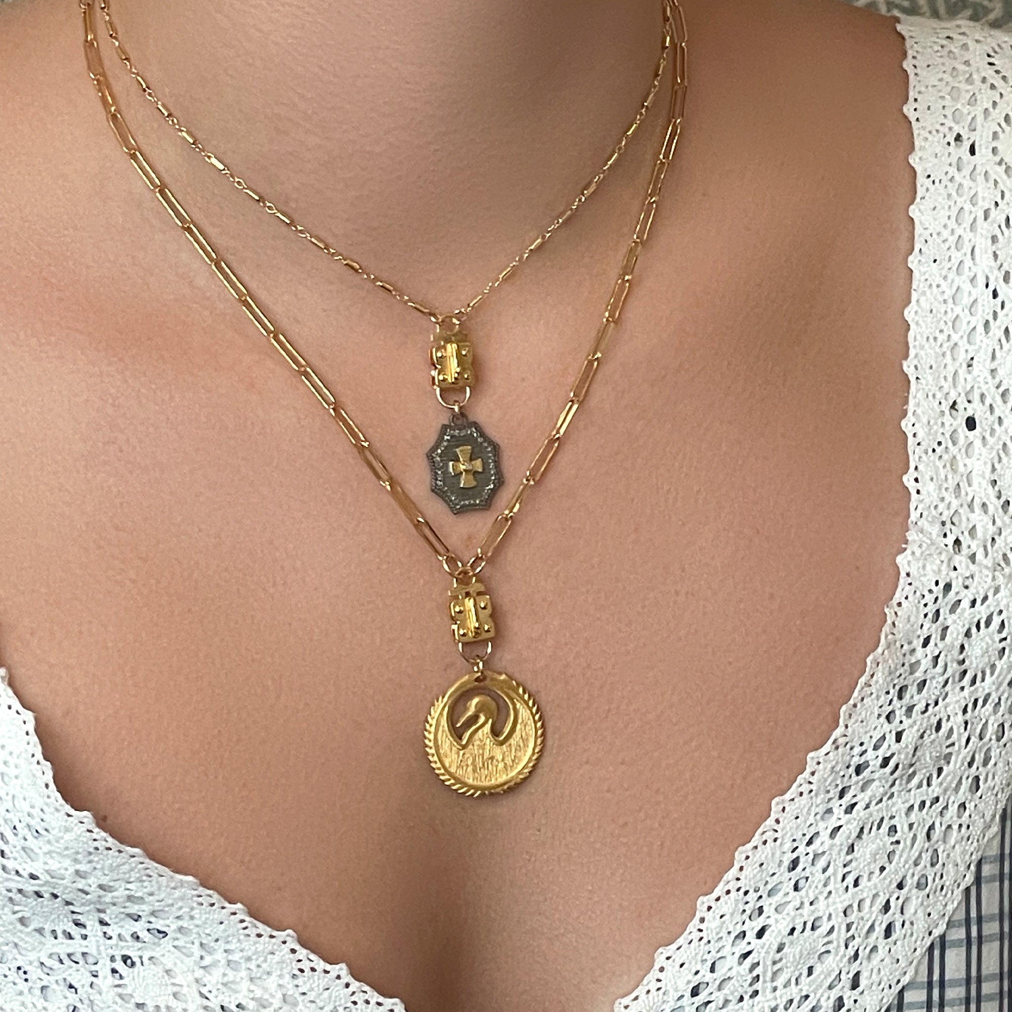 Diamond-Accented Two-Tone Cross Pendant – Sterling & Vermeil