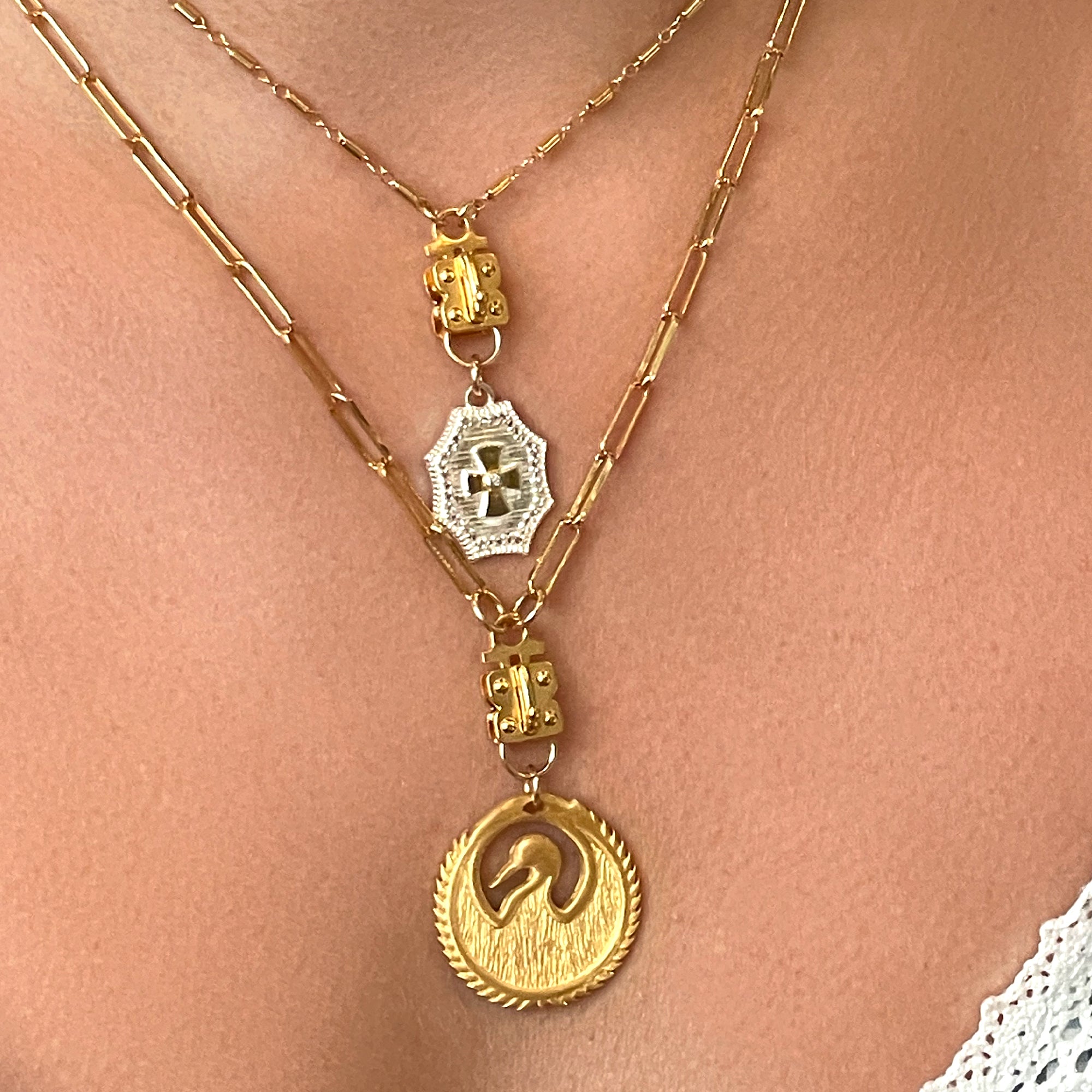 Diamond-Accented Two-Tone Cross Pendant – Sterling & Vermeil