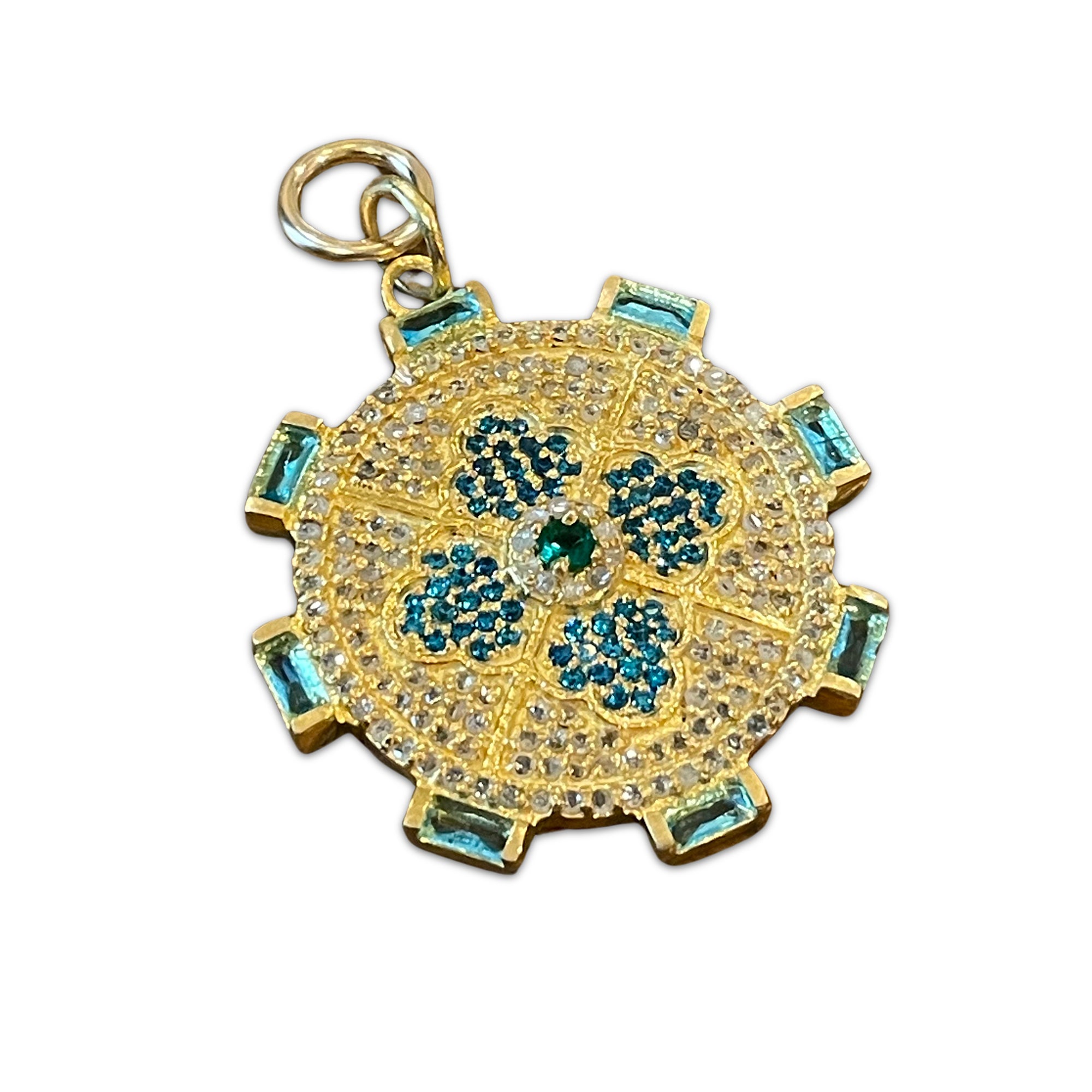 Pave Diamond Disc with Baguette Stones & Quartz – Vermeil & Gold Filled