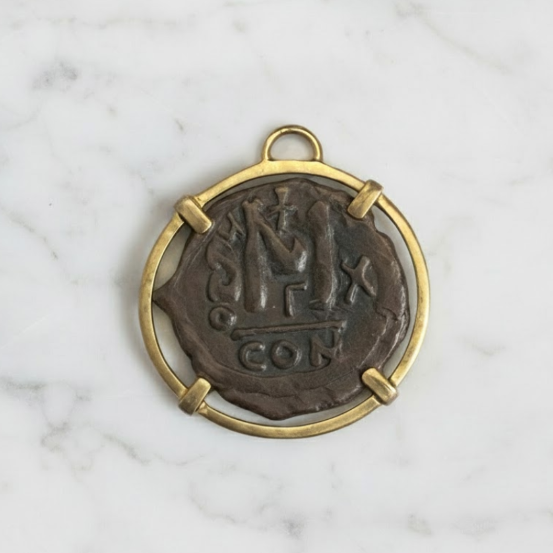 Authentic Bronze Roman Coin Vignette – 40 Nummi – Vermeil Bezel