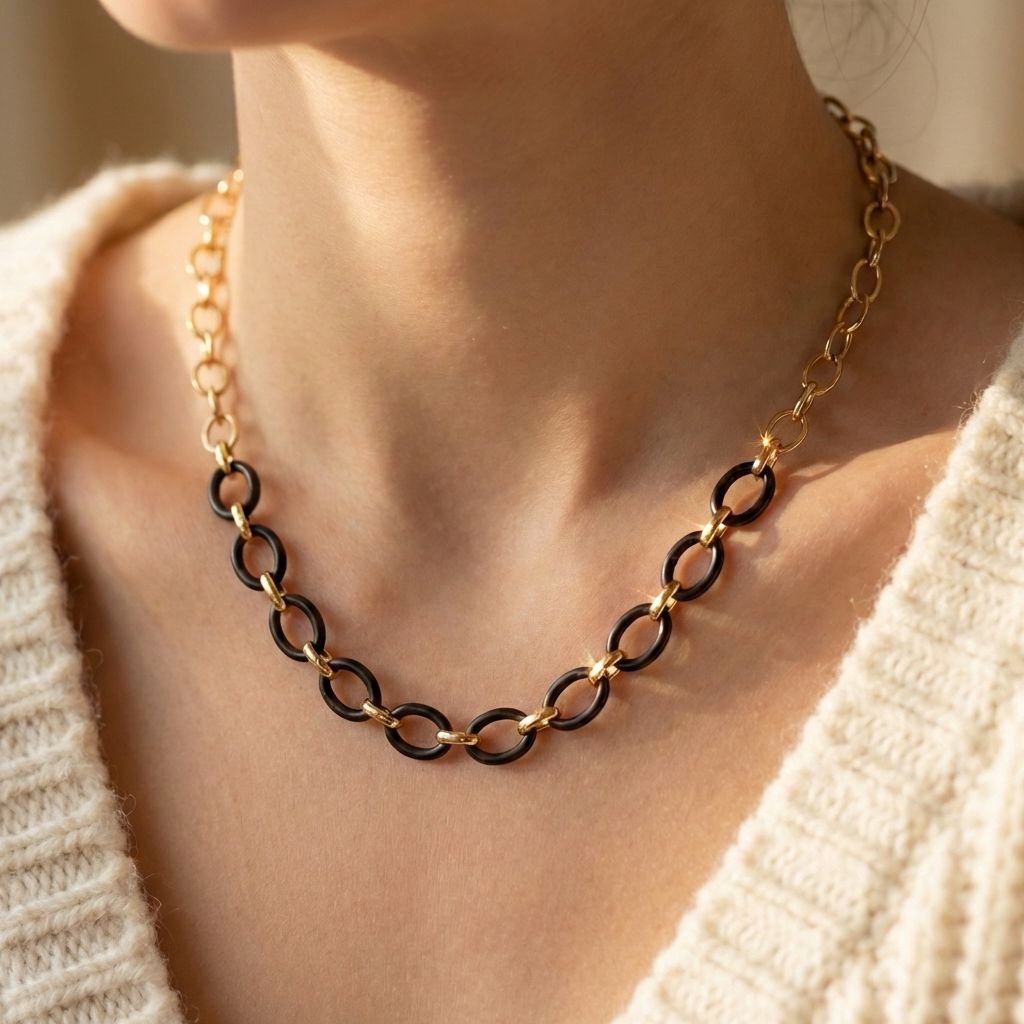 Nico Black & Gold Cable Necklace- Small - 16"