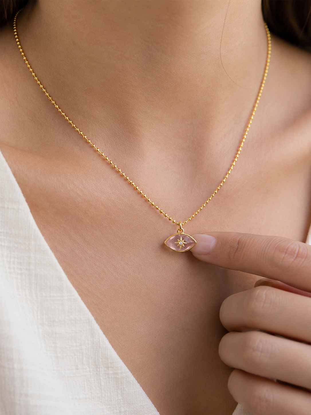 Pink Quartz Gold Elouise Necklace with Diamond – Vermeil | Sennod